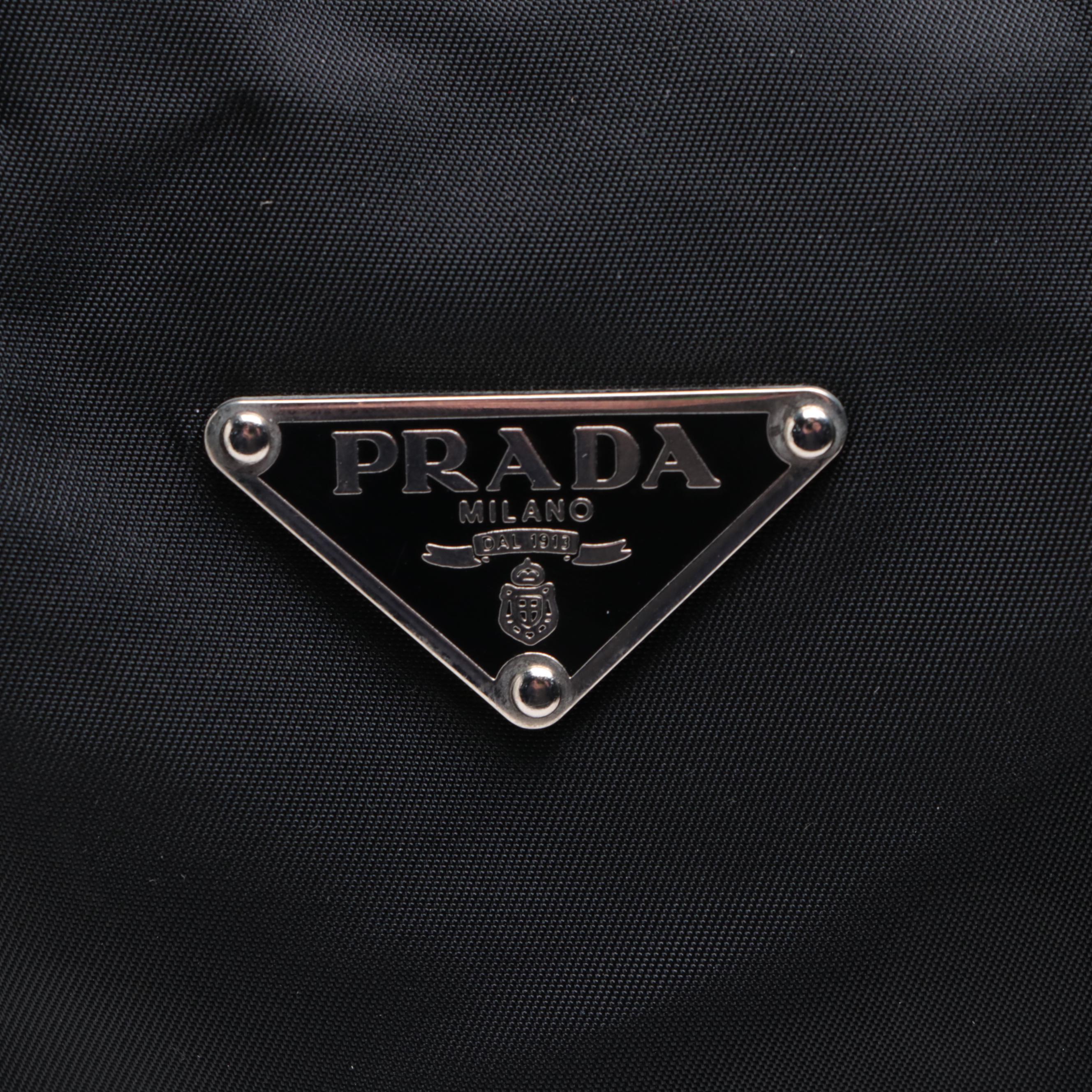Prada Small Bauletto Shoulder Bag in Black Nylon Gabardine and Saffiano Leather