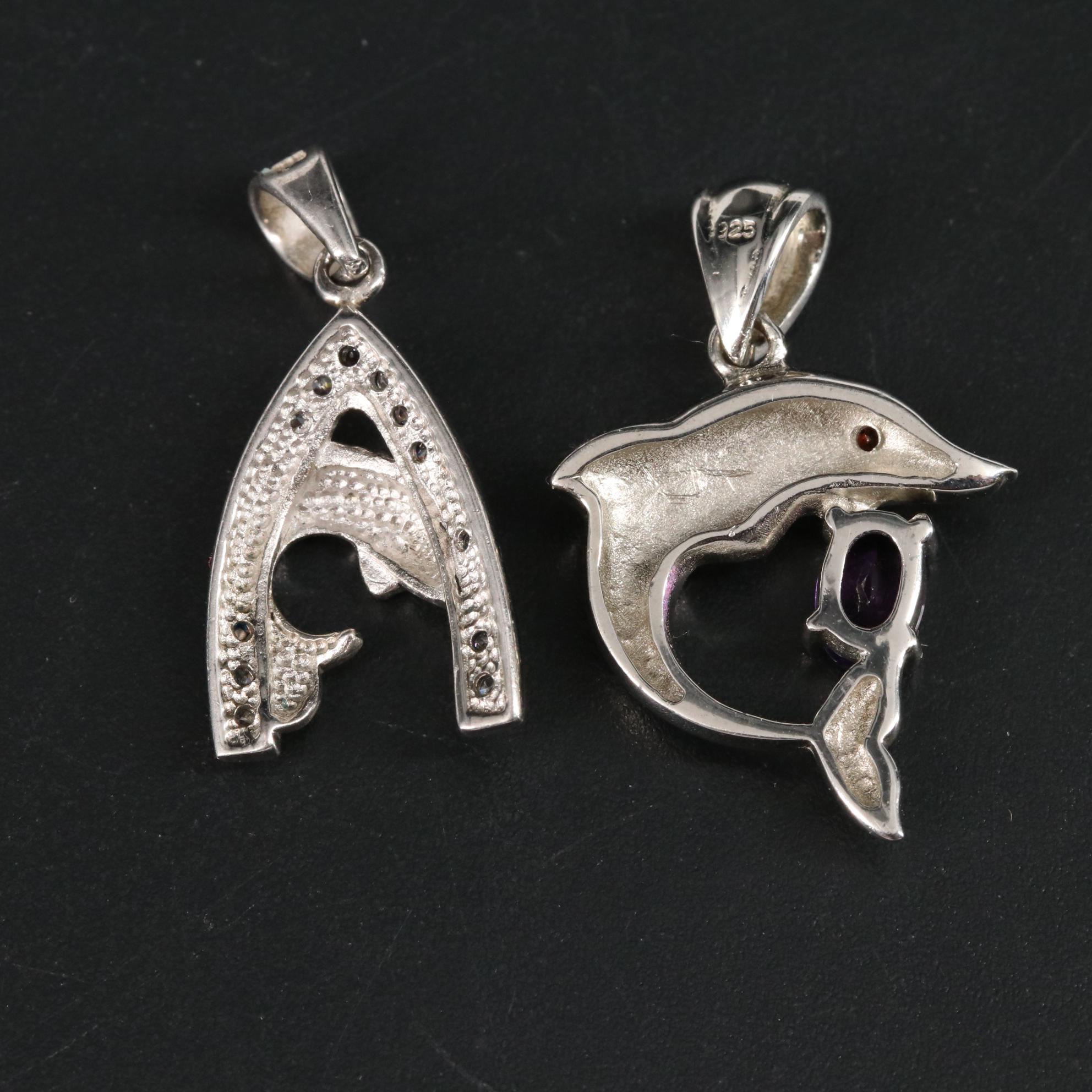 Sterling Pendant Duo Featuring Cubic Zirconia Amethyst Garnet and Abalone