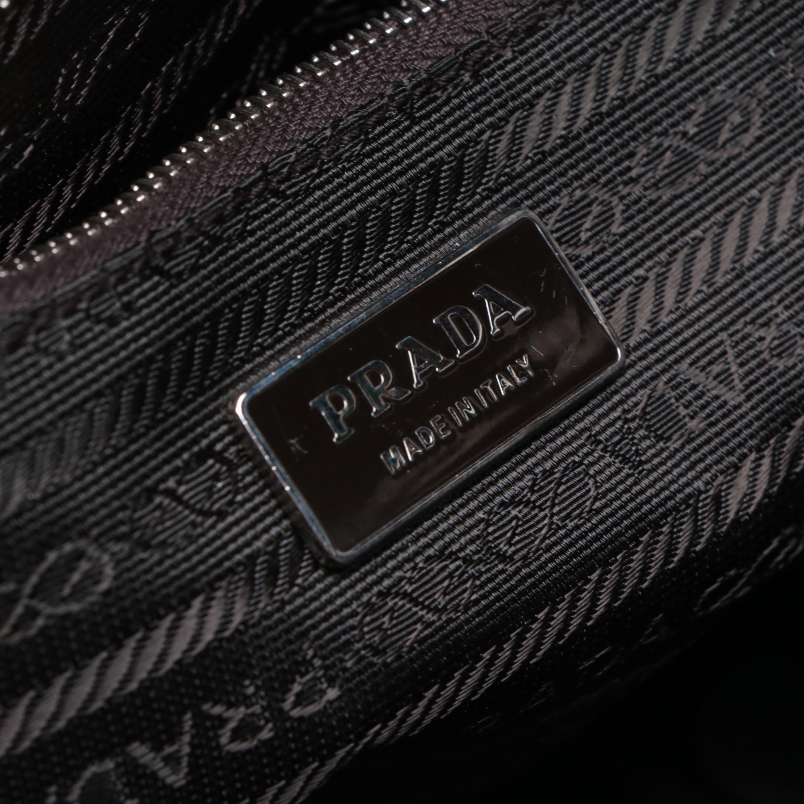 Prada Medium Zip Bowler Bag in Canvas and Green Cinghiale Leather