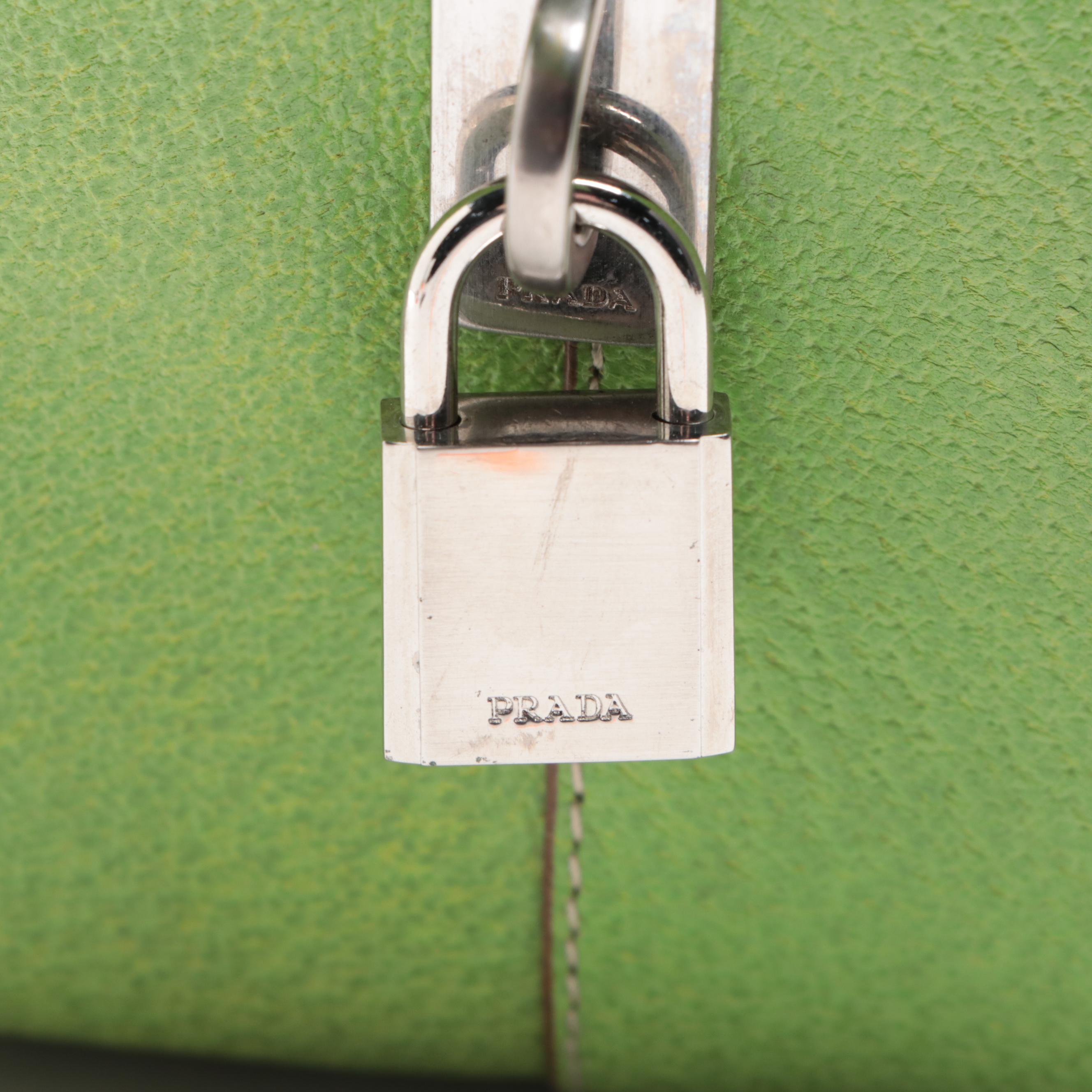 Prada Medium Zip Bowler Bag in Canvas and Green Cinghiale Leather