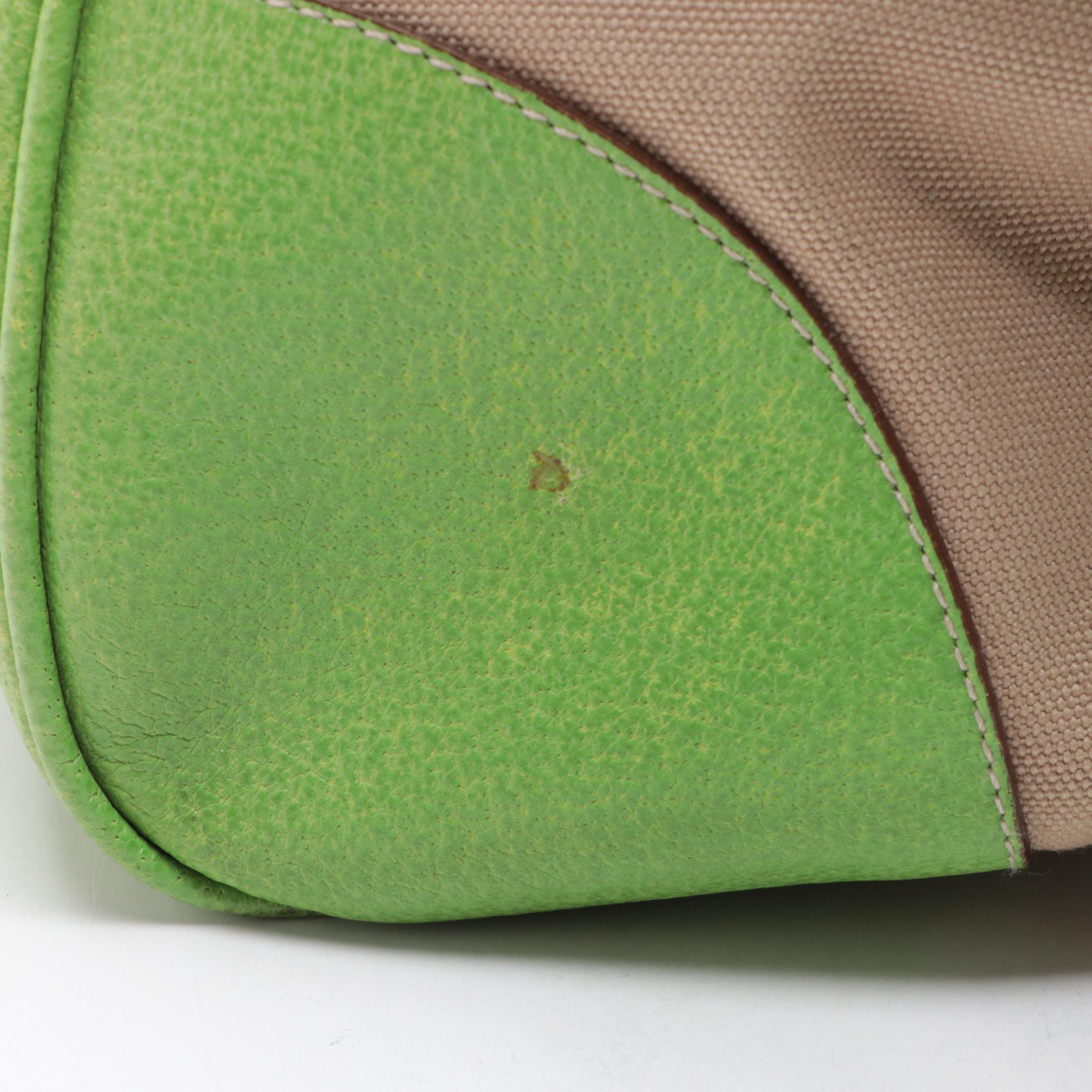 Prada Medium Zip Bowler Bag in Canvas and Green Cinghiale Leather