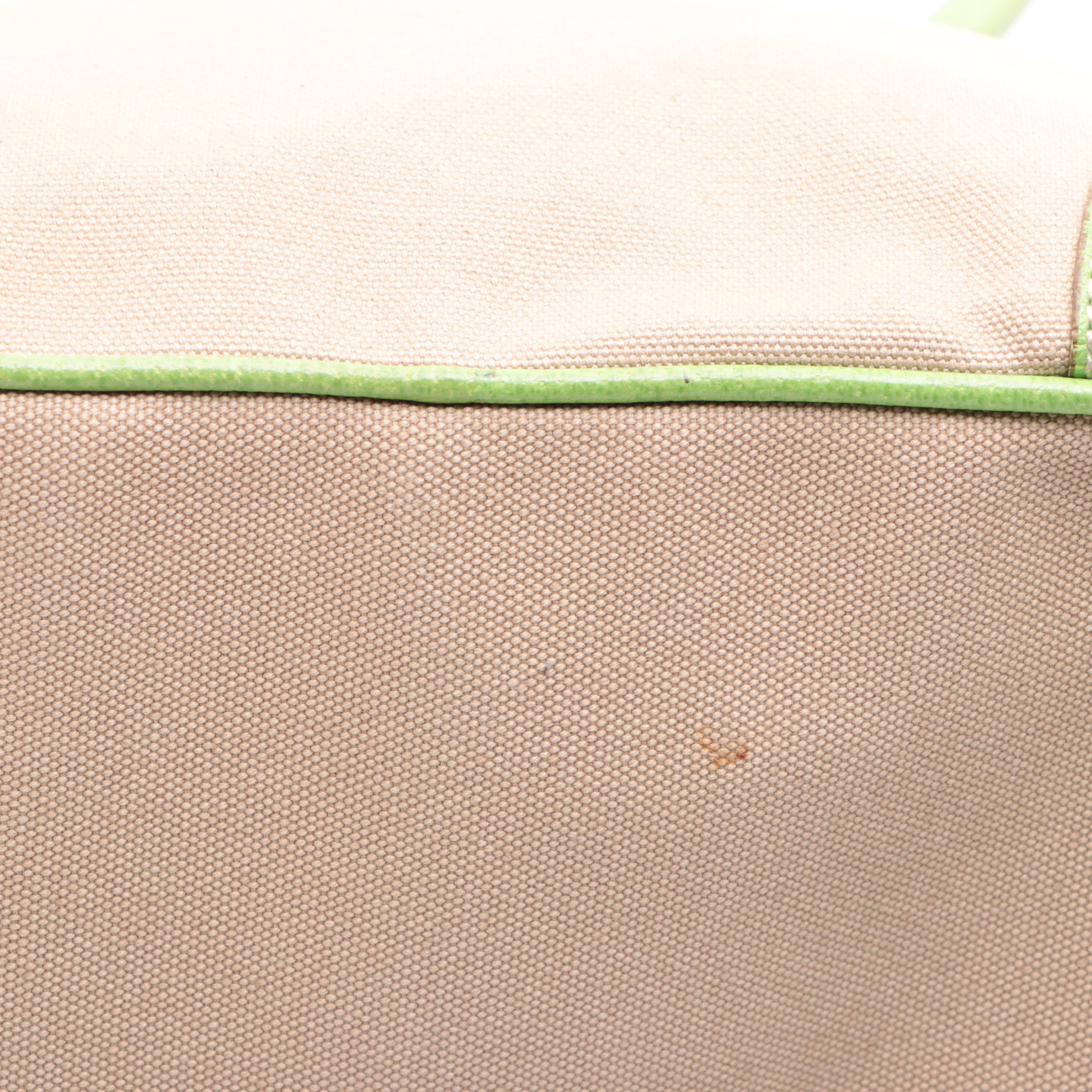 Prada Medium Zip Bowler Bag in Canvas and Green Cinghiale Leather