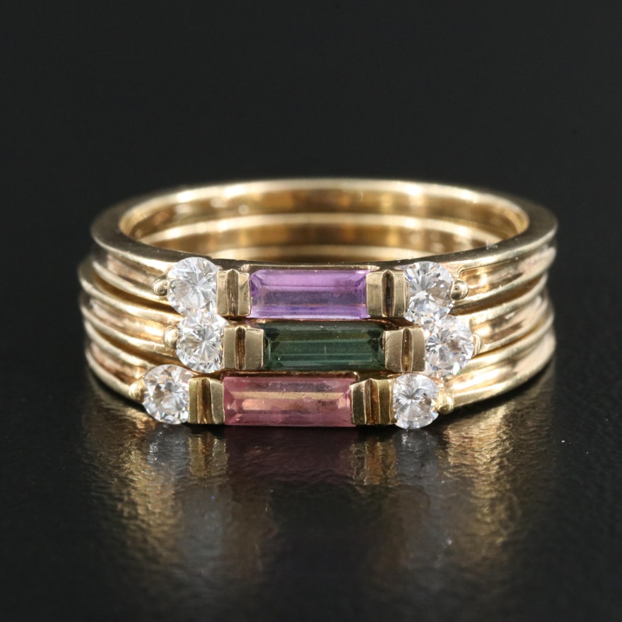 9K Stacking Rings Including Tourmaline, Amethyst and Diamond