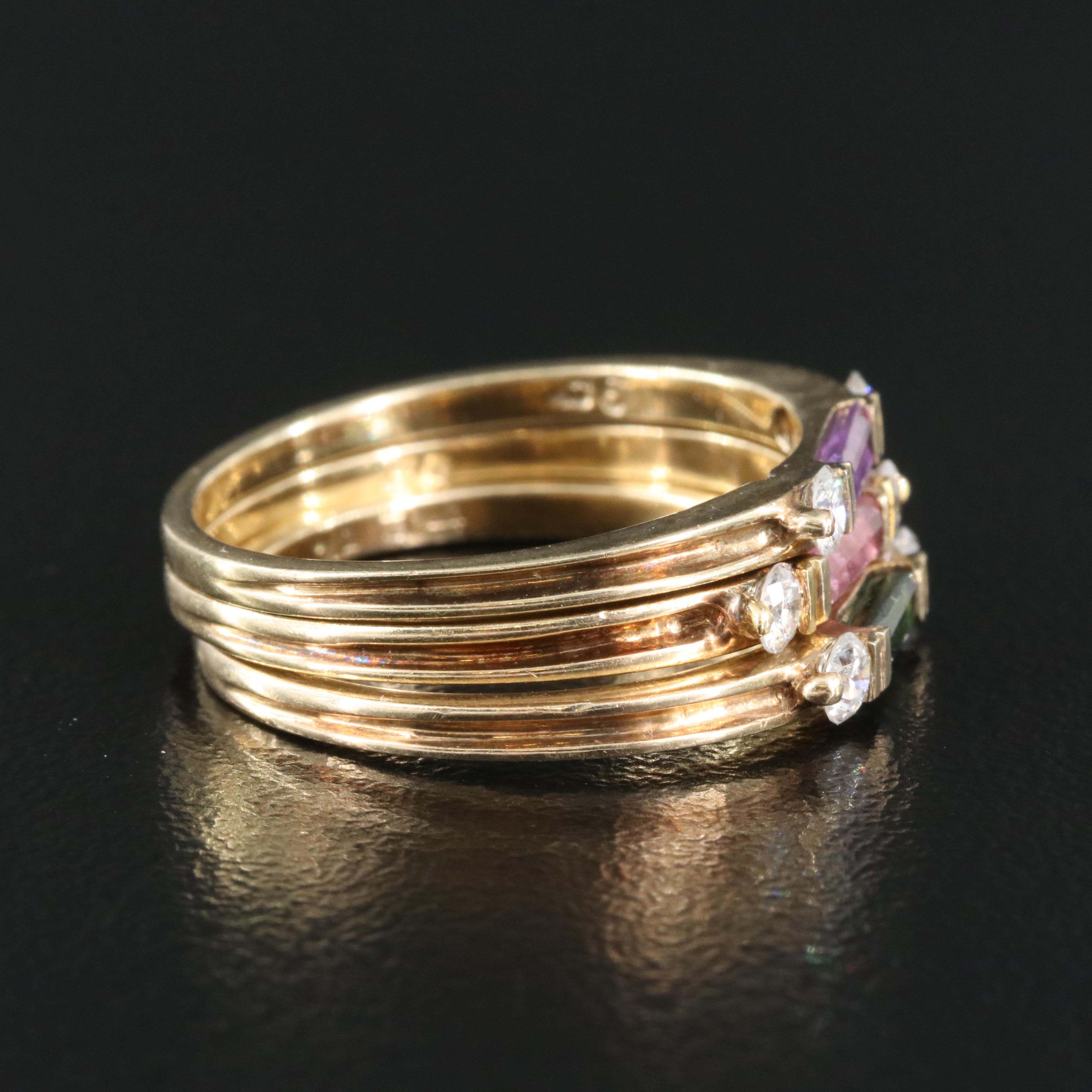 9K Stacking Rings Including Tourmaline, Amethyst and Diamond