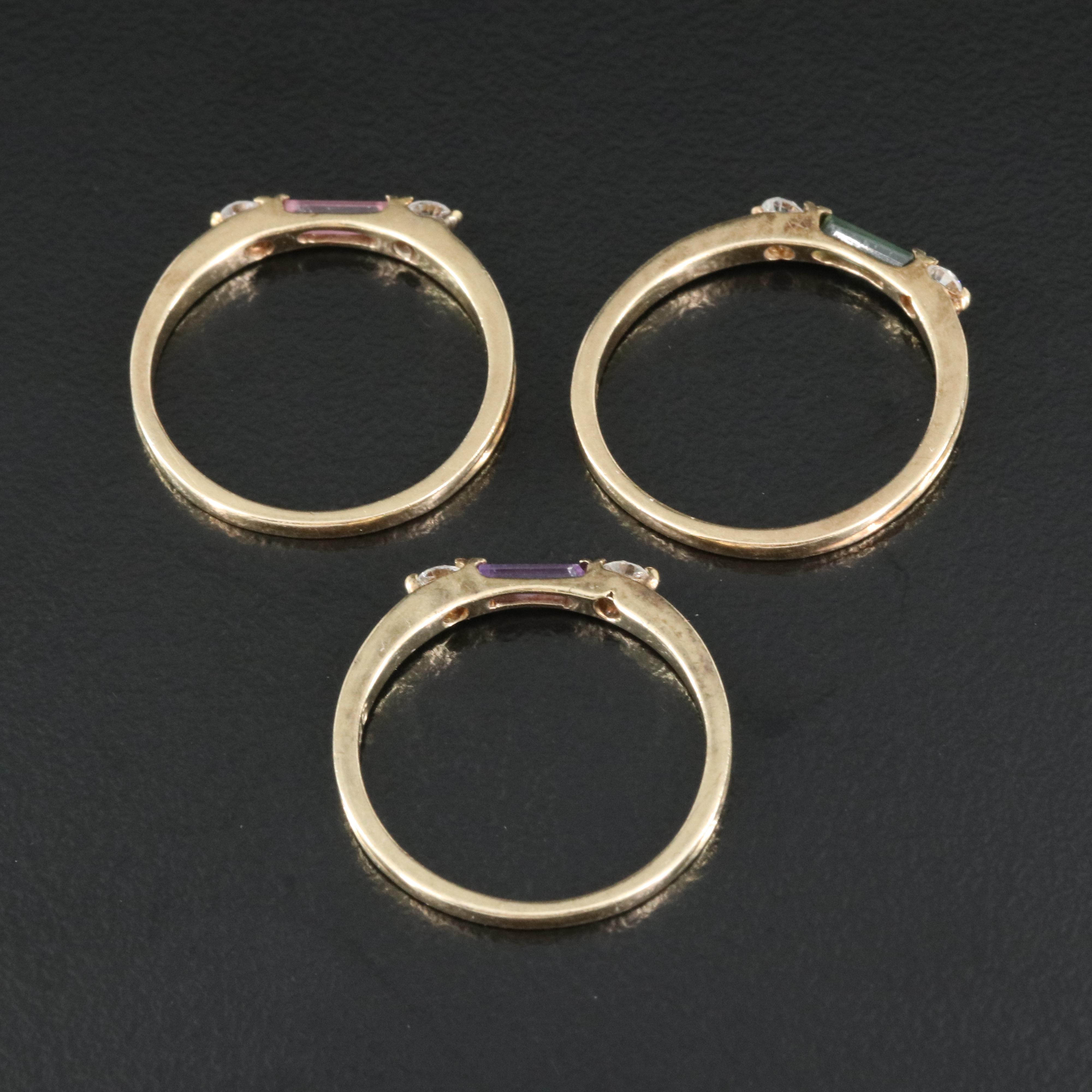 9K Stacking Rings Including Tourmaline, Amethyst and Diamond