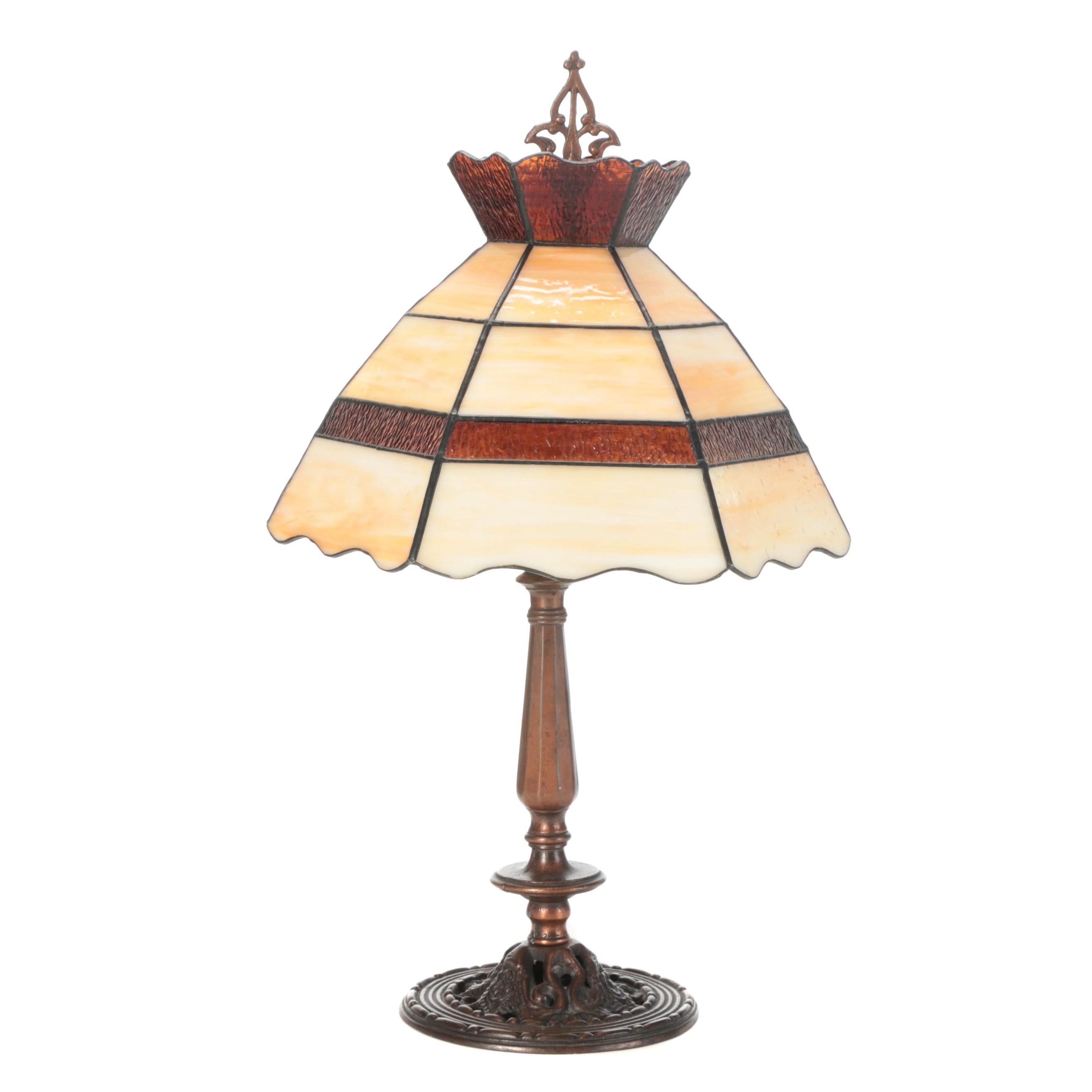 Feltman & Curme Cast Iron and Slag Glass Table Lamp, Early to Mid-20th Century