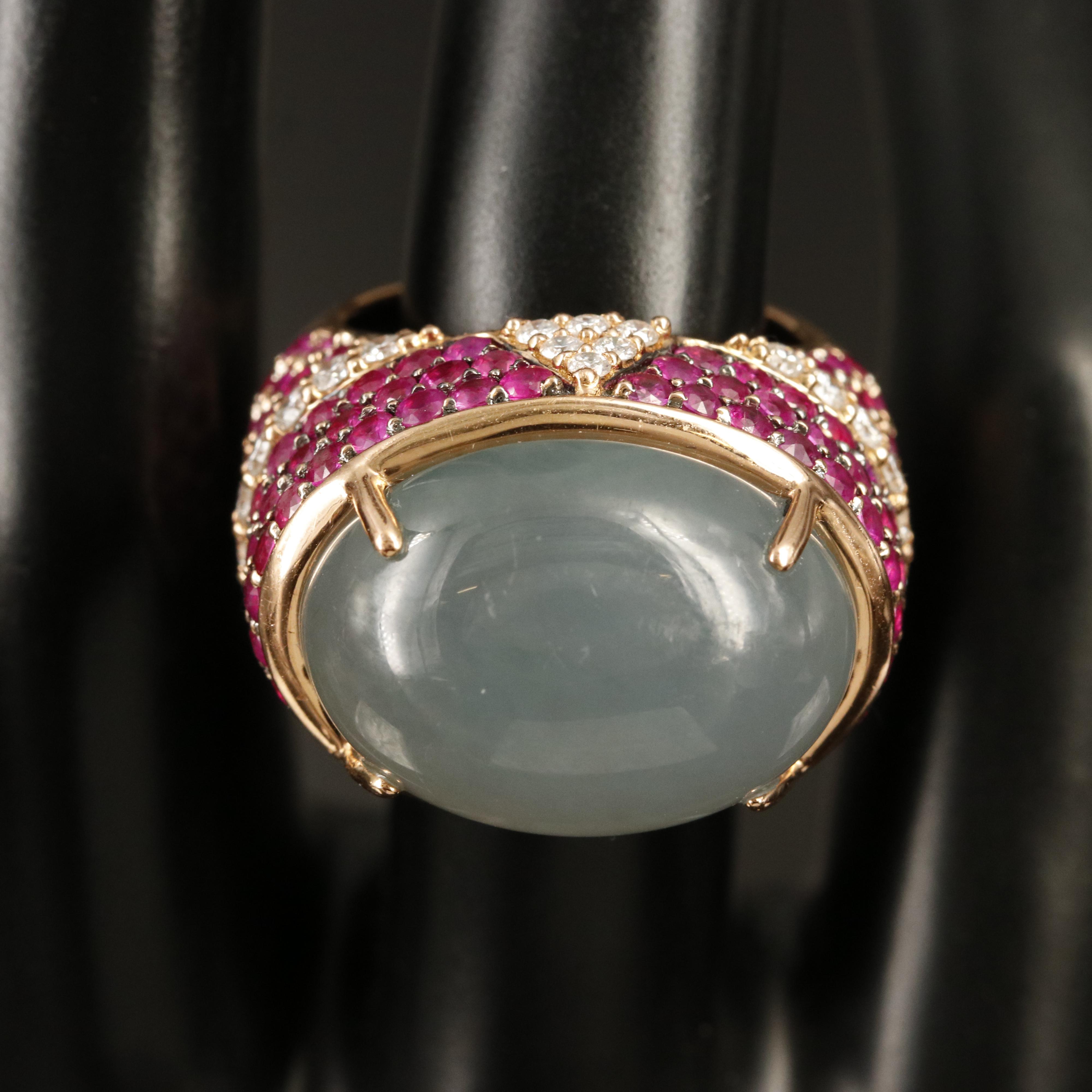Salaueth 18K Rose Gold Jadeite, 1.04 CTW Diamond and Ruby Ring