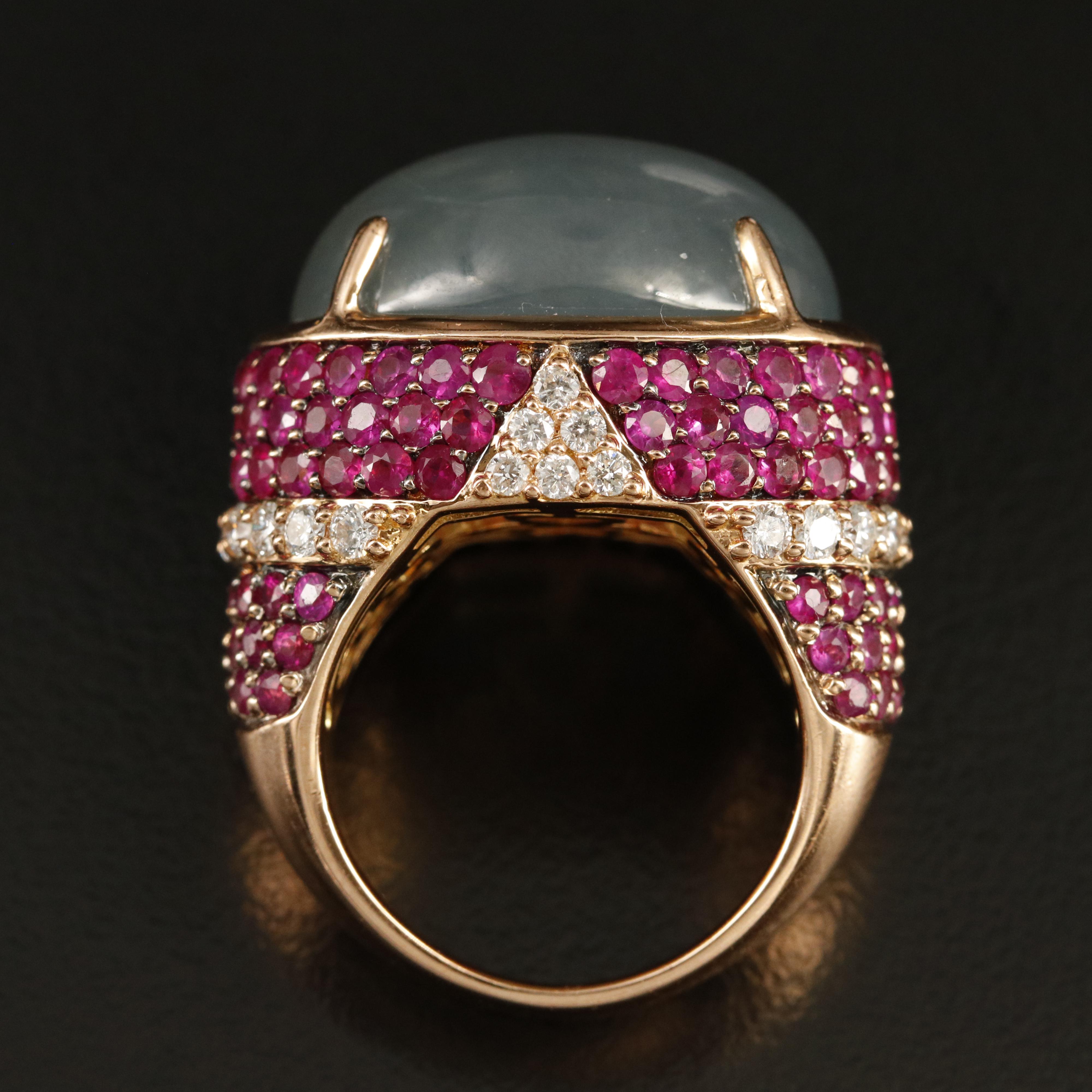 Salaueth 18K Rose Gold Jadeite, 1.04 CTW Diamond and Ruby Ring
