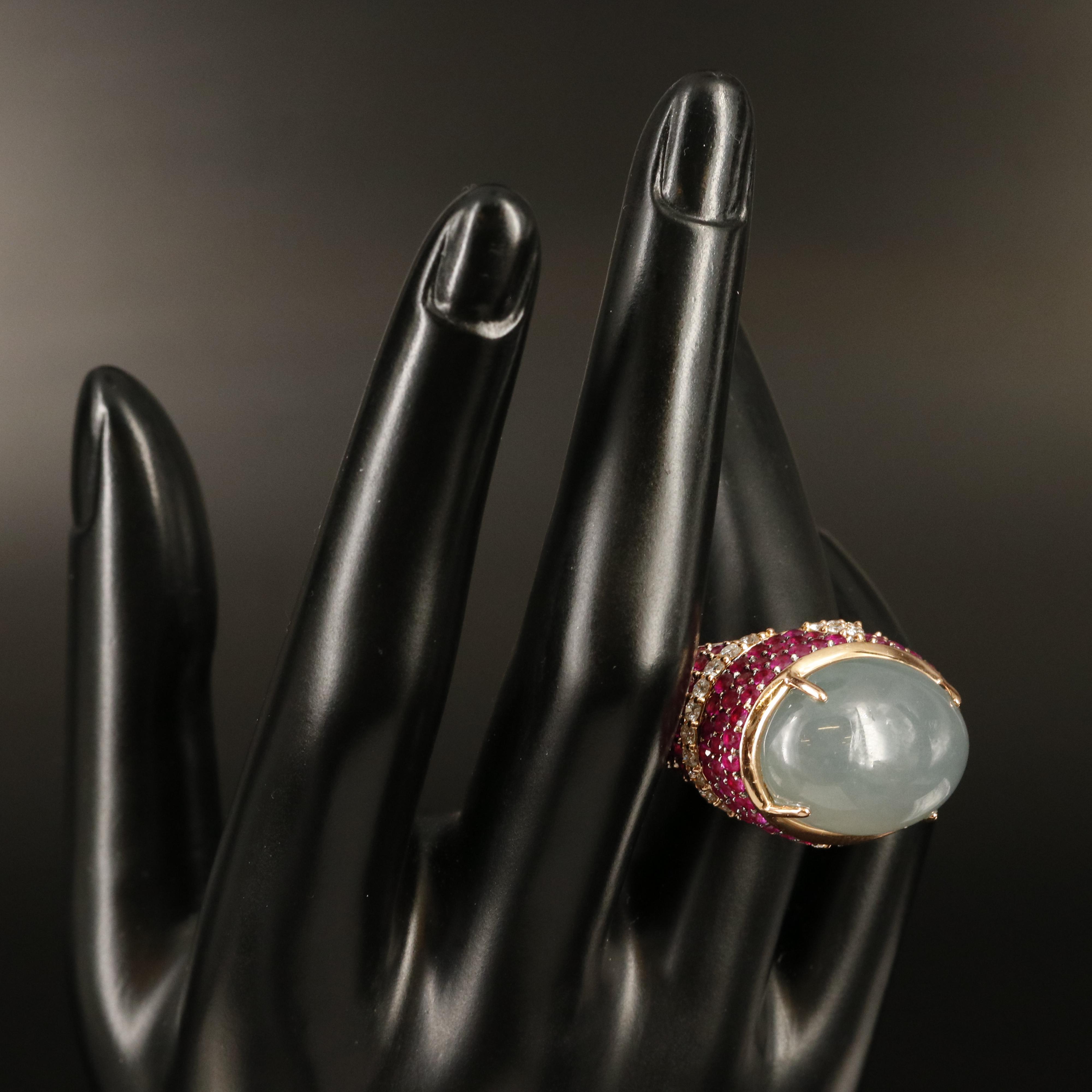 Salaueth 18K Rose Gold Jadeite, 1.04 CTW Diamond and Ruby Ring