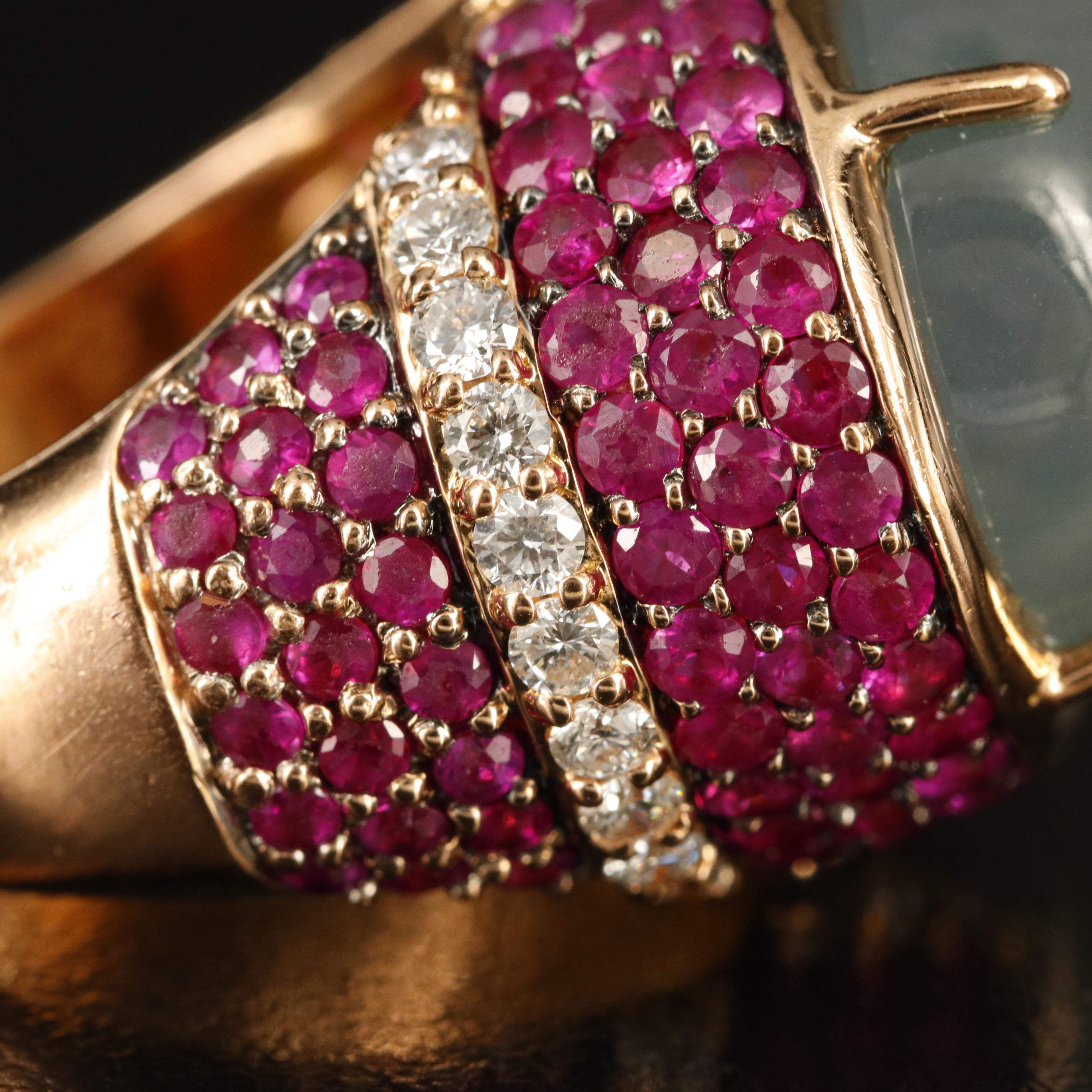 Salaueth 18K Rose Gold Jadeite, 1.04 CTW Diamond and Ruby Ring