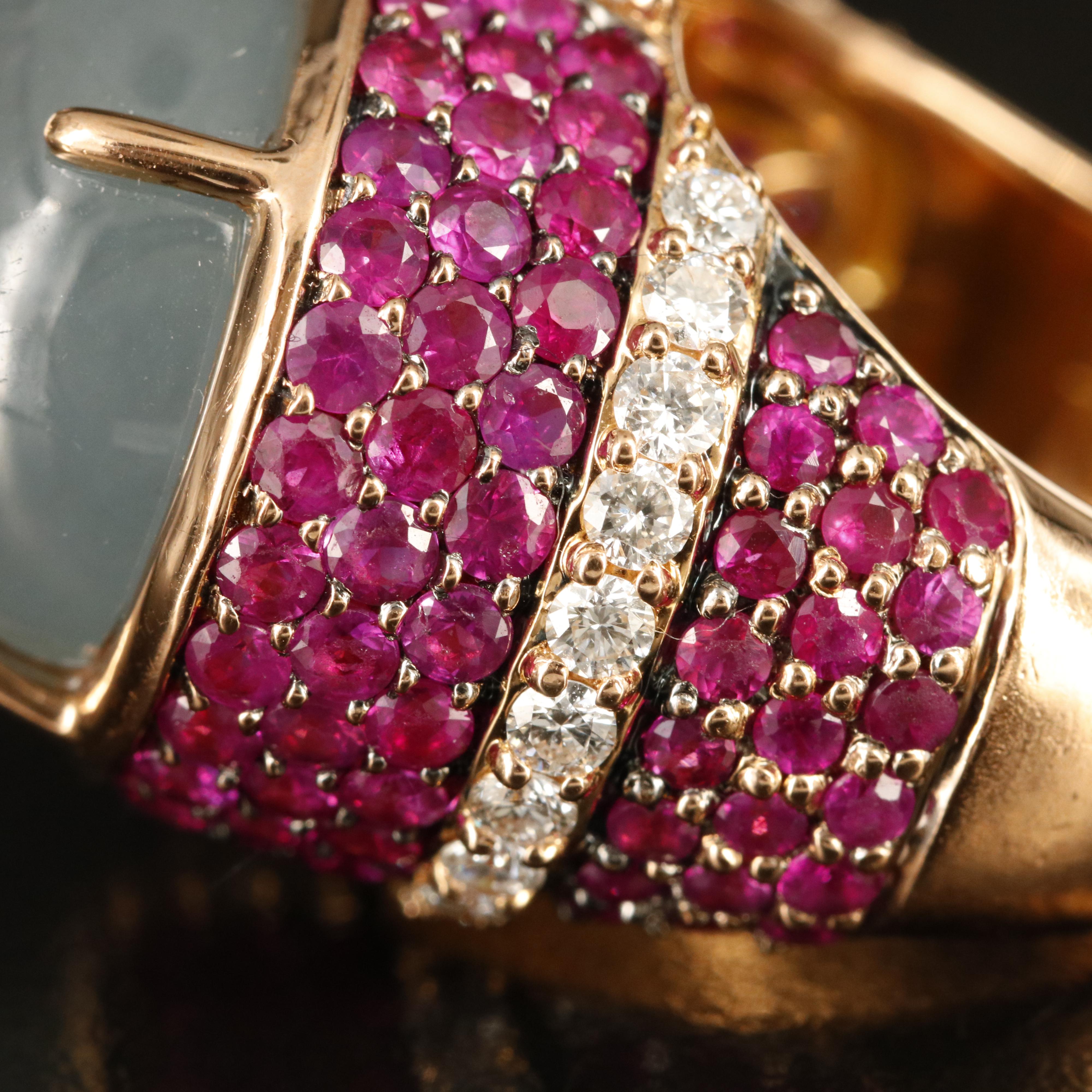 Salaueth 18K Rose Gold Jadeite, 1.04 CTW Diamond and Ruby Ring