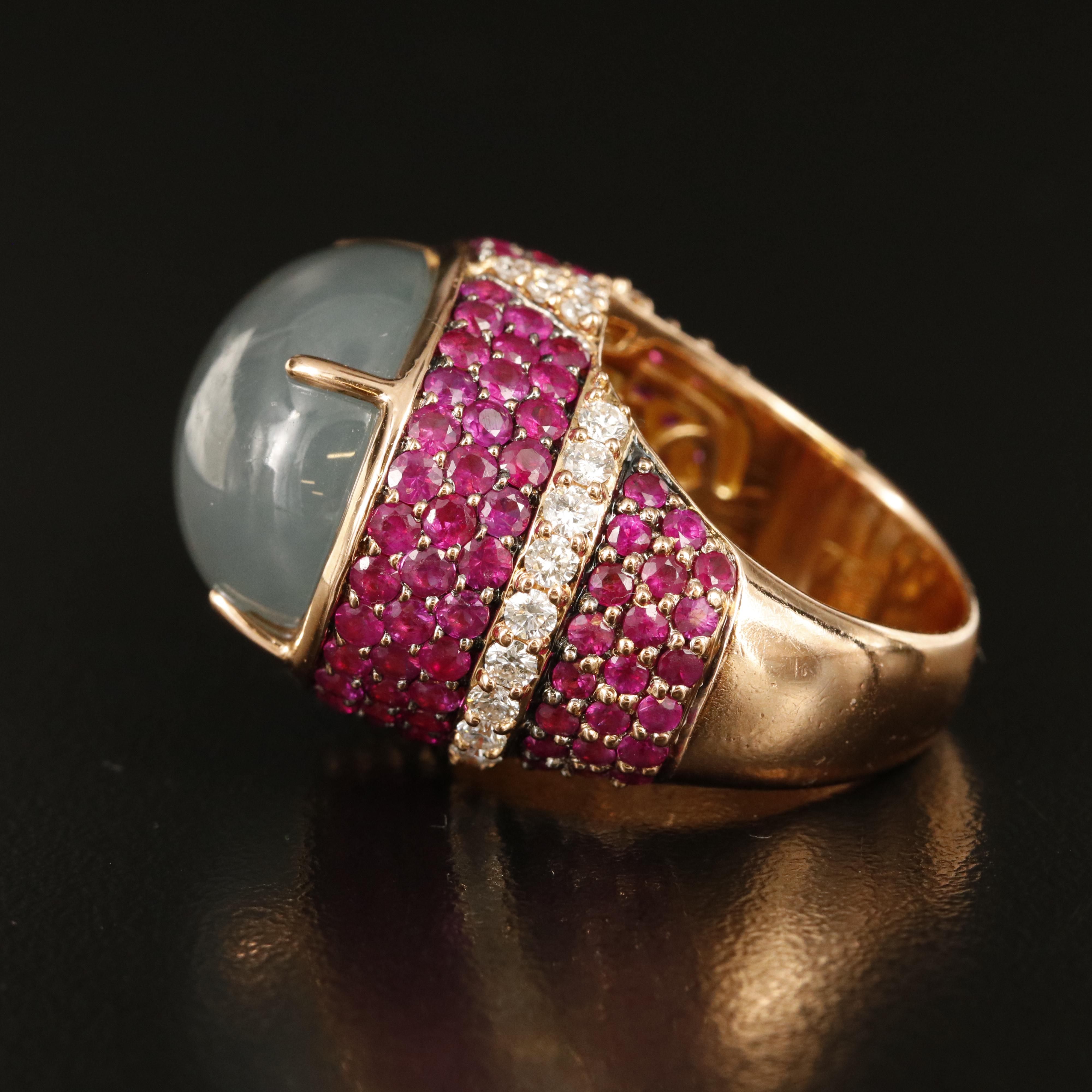 Salaueth 18K Rose Gold Jadeite, 1.04 CTW Diamond and Ruby Ring