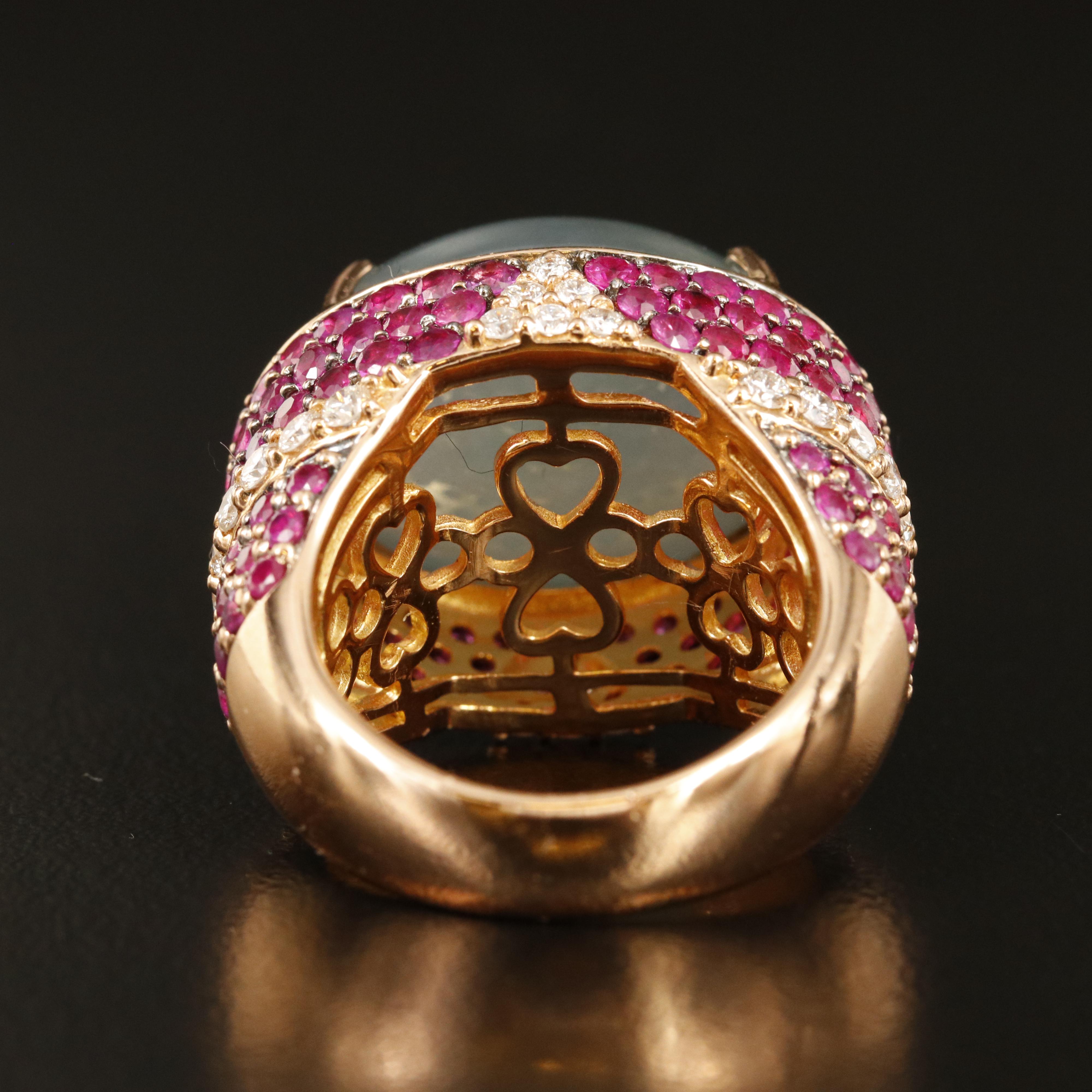 Salaueth 18K Rose Gold Jadeite, 1.04 CTW Diamond and Ruby Ring