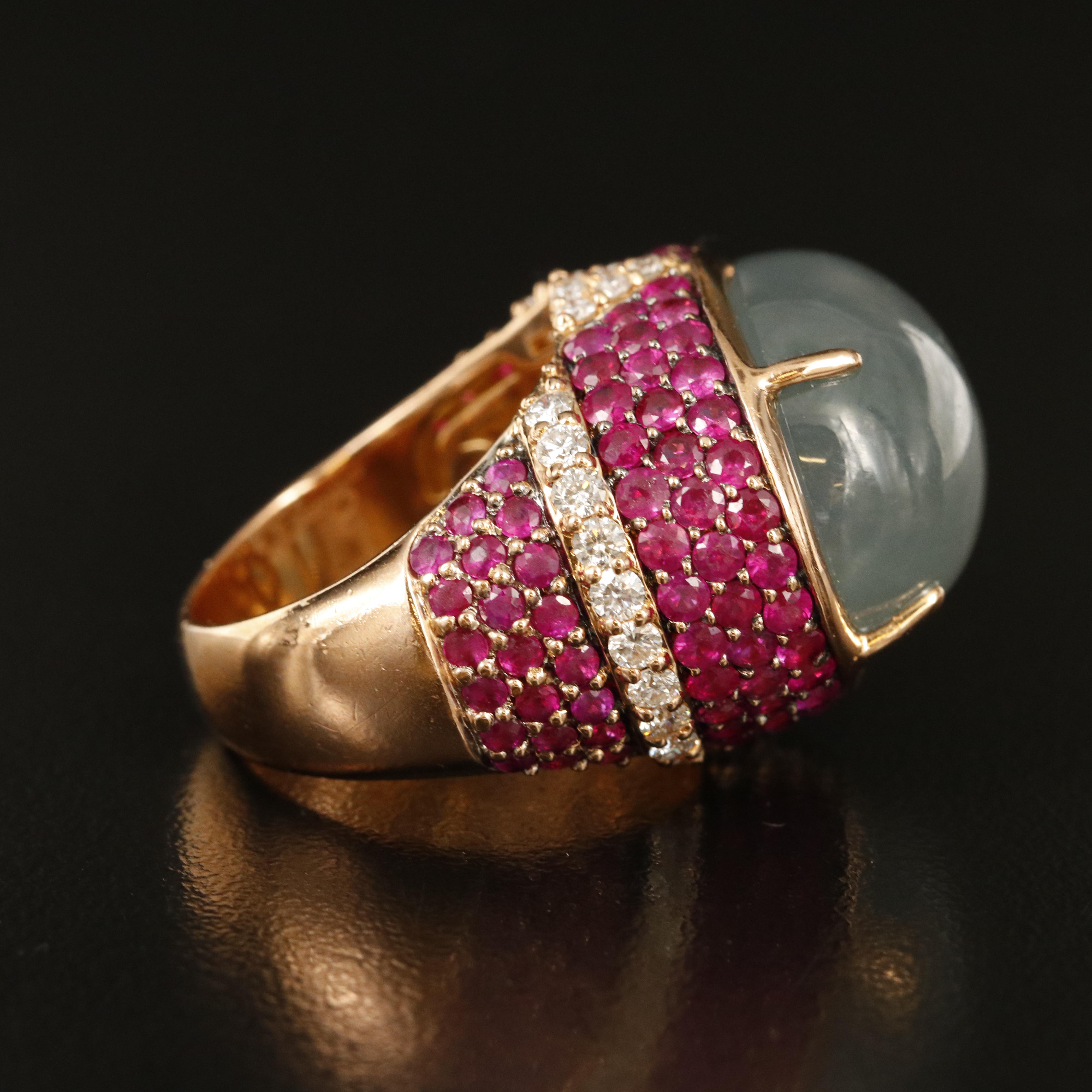 Salaueth 18K Rose Gold Jadeite, 1.04 CTW Diamond and Ruby Ring