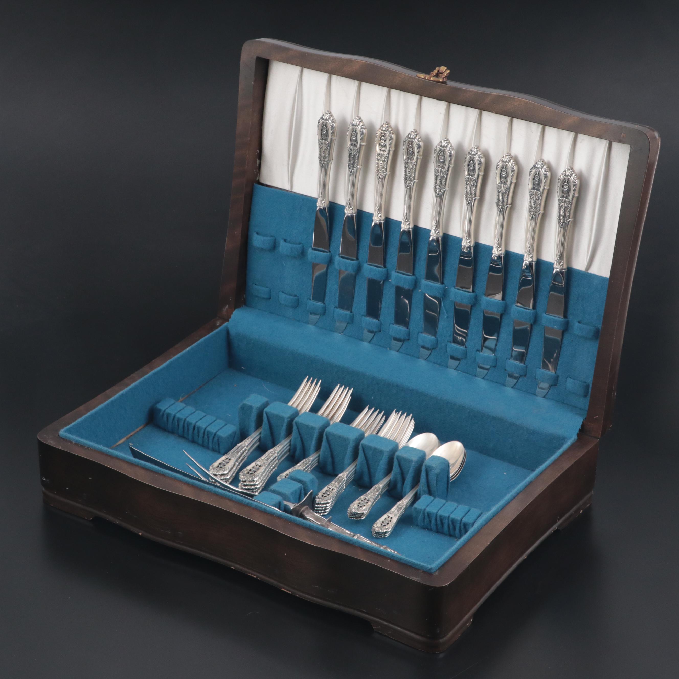 Wallace "Rose Point" Sterling Silver Flatware and Carving Set with Case