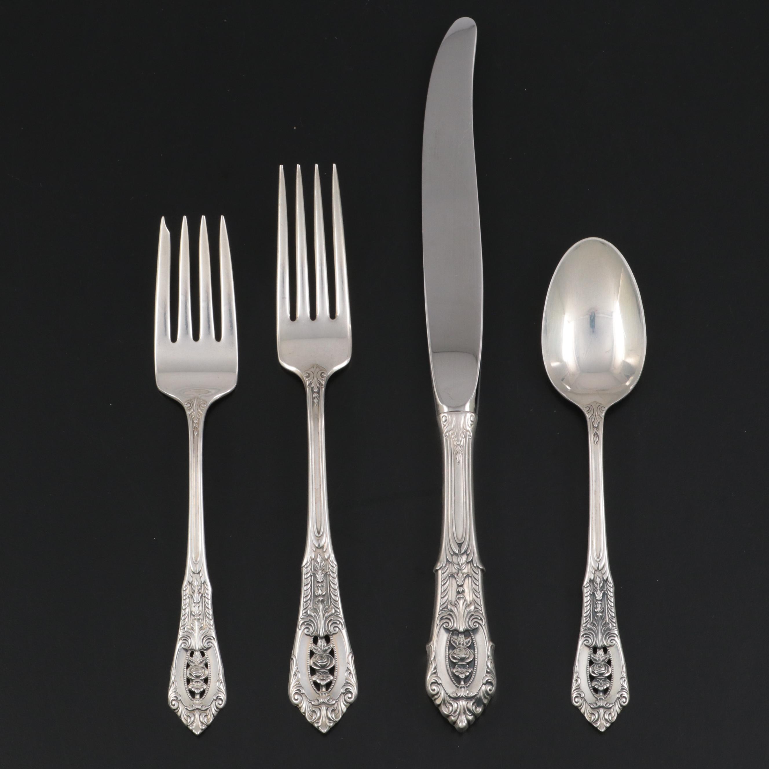 Wallace "Rose Point" Sterling Silver Flatware and Carving Set with Case