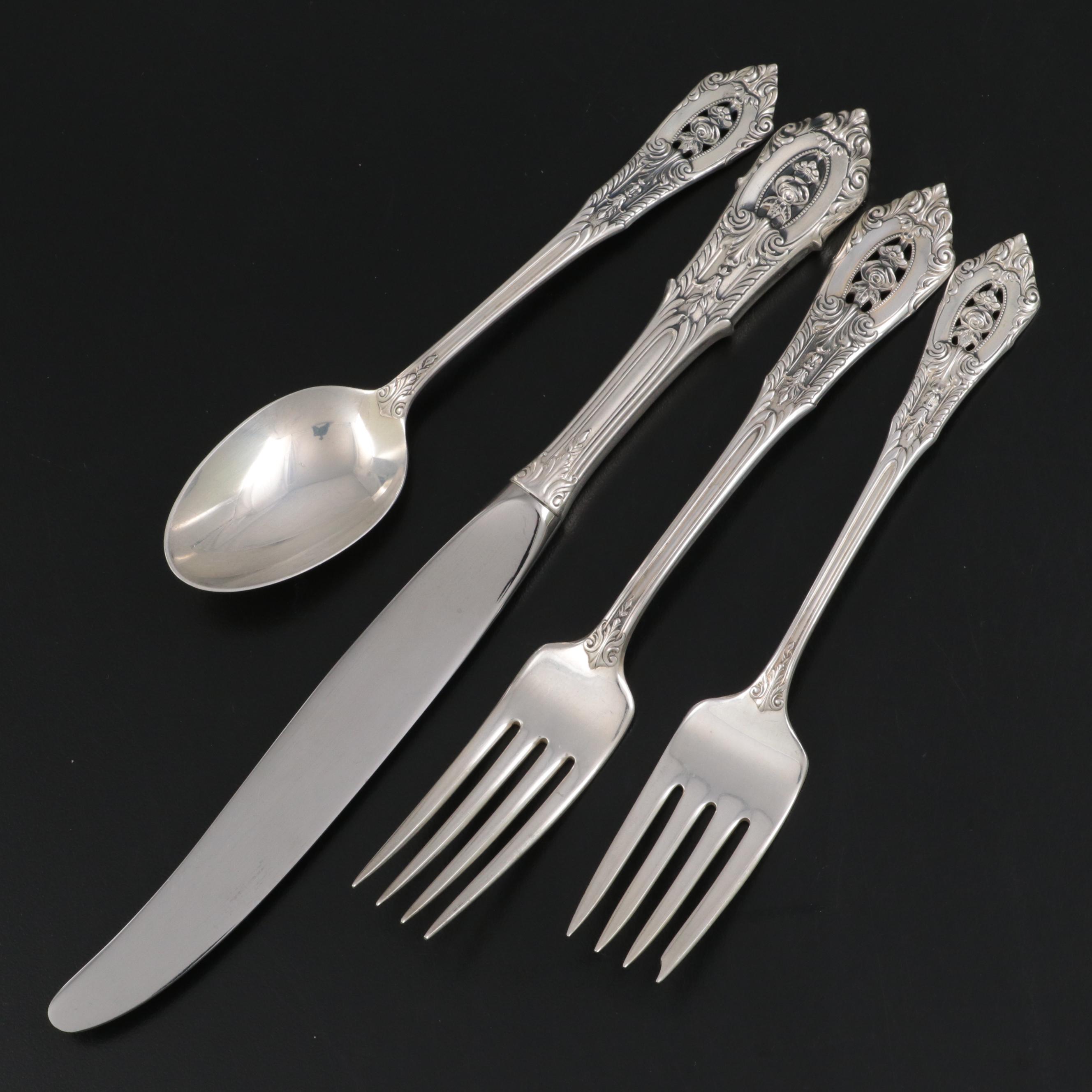 Wallace "Rose Point" Sterling Silver Flatware and Carving Set with Case