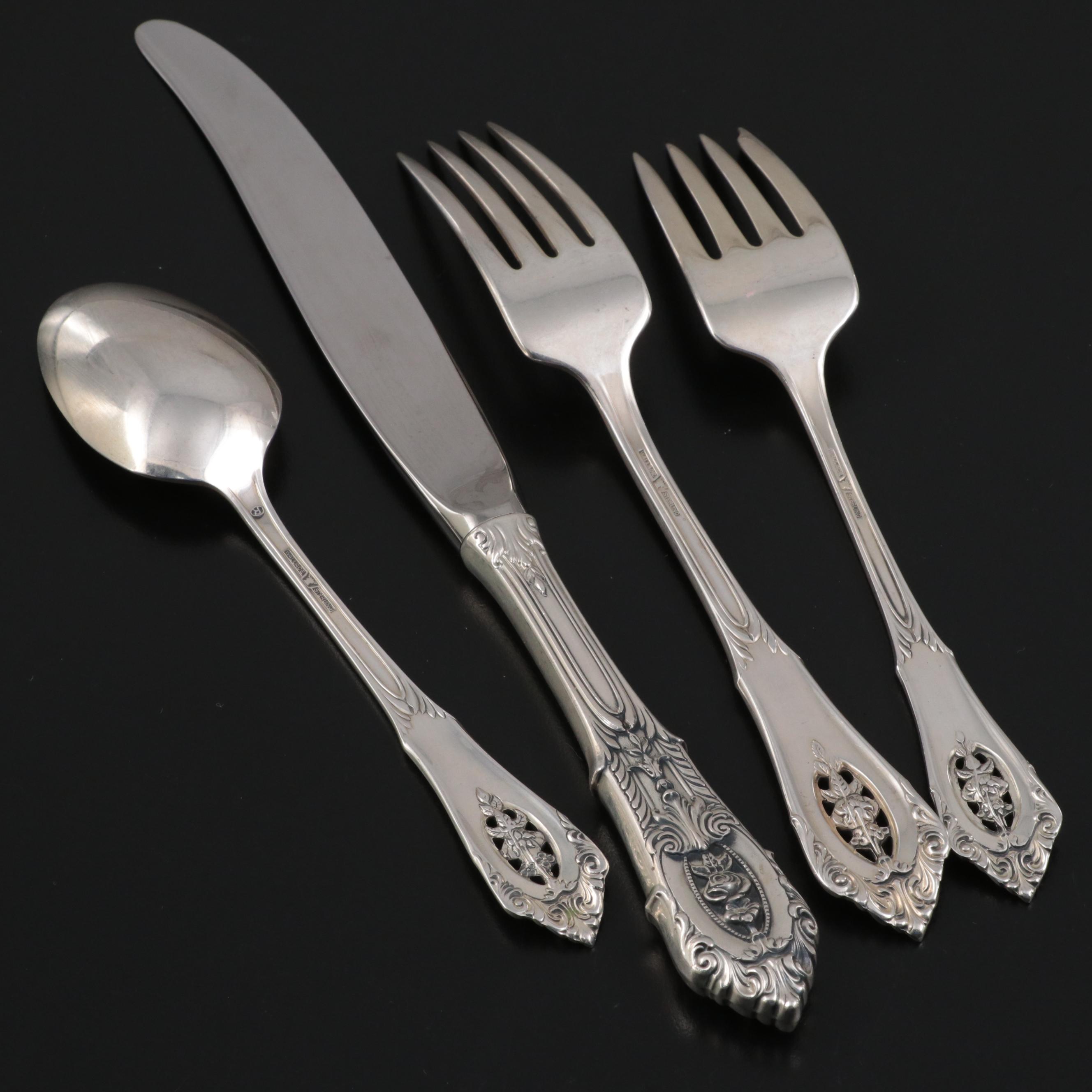 Wallace "Rose Point" Sterling Silver Flatware and Carving Set with Case