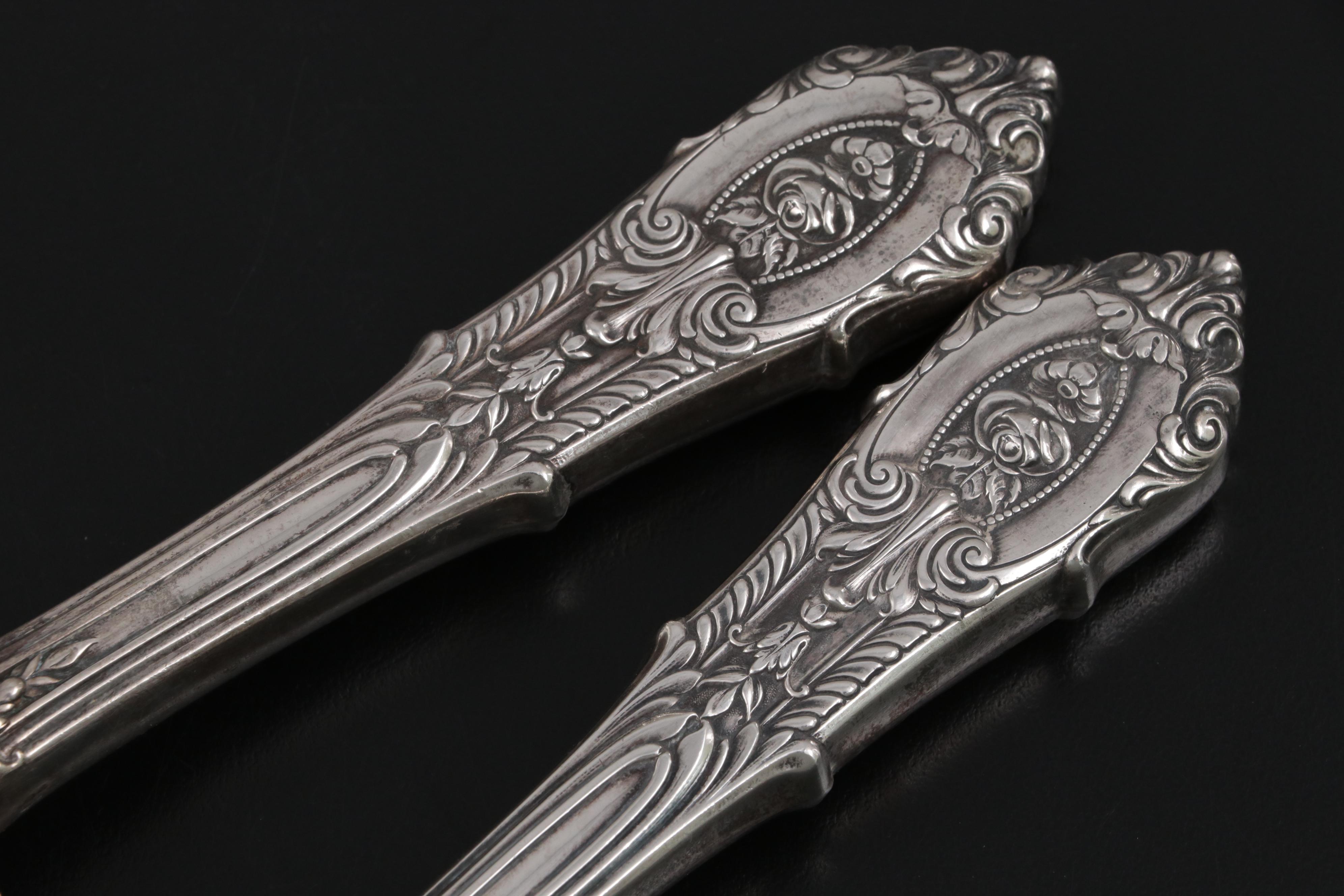 Wallace "Rose Point" Sterling Silver Flatware and Carving Set with Case