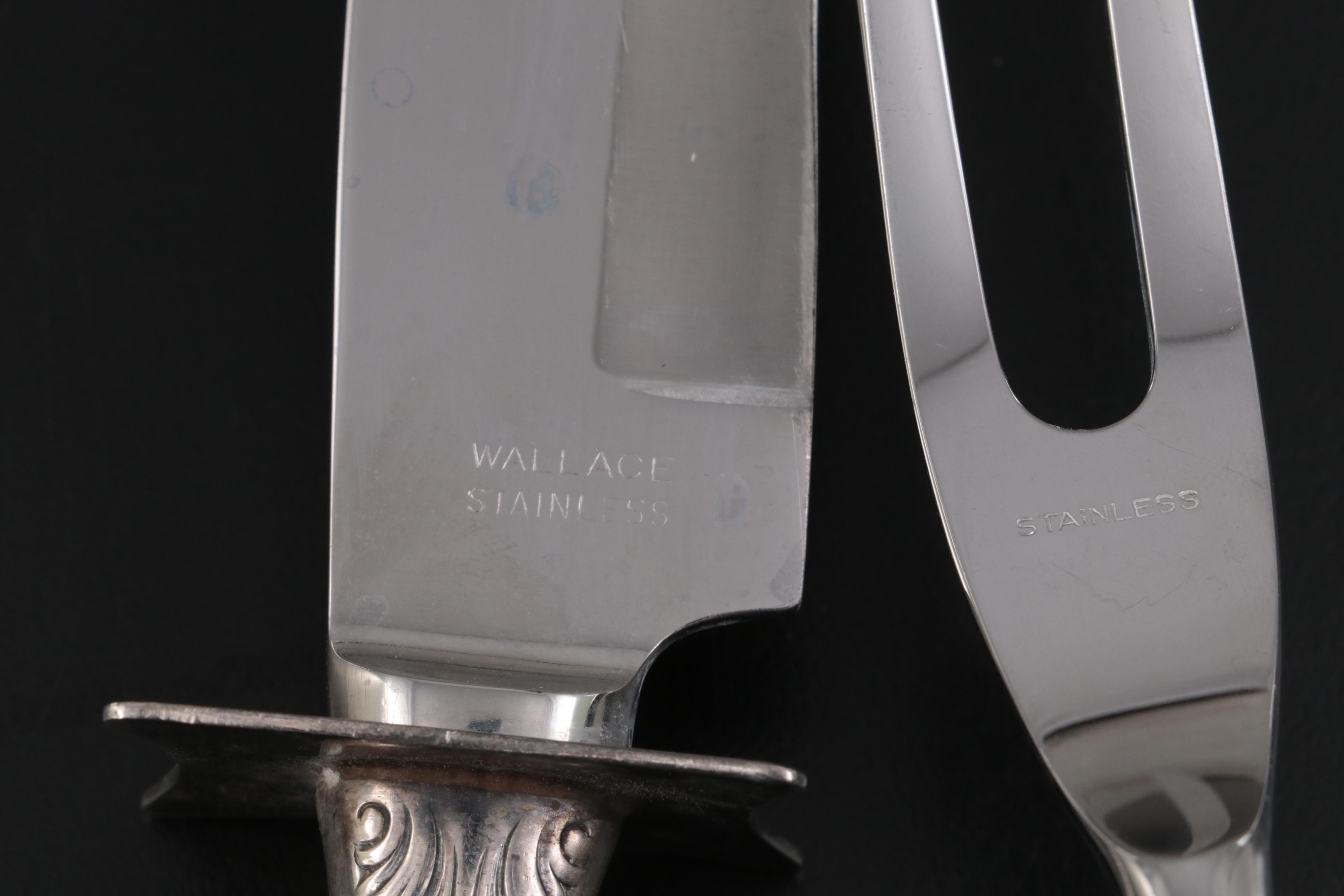 Wallace "Rose Point" Sterling Silver Flatware and Carving Set with Case