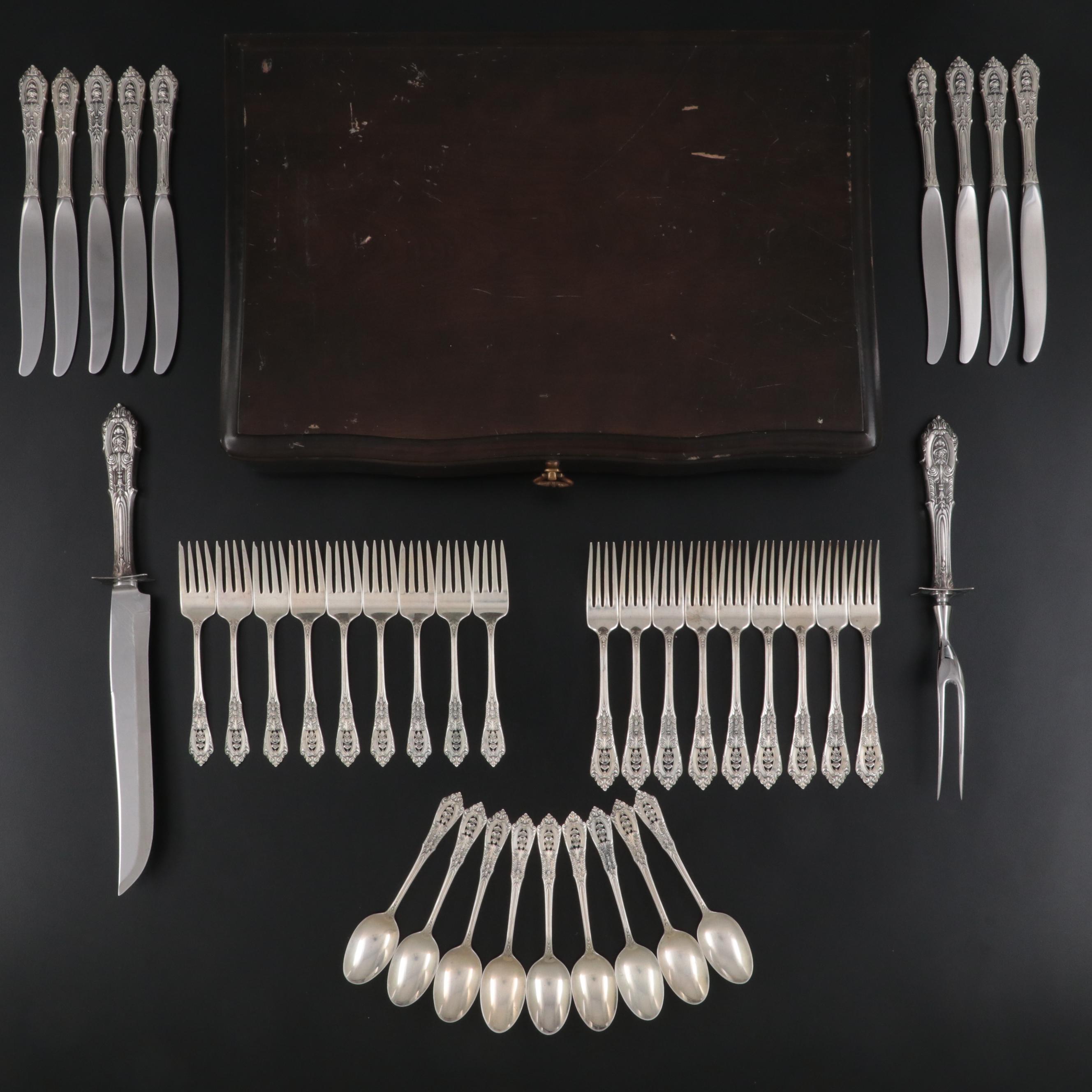 Wallace "Rose Point" Sterling Silver Flatware and Carving Set with Case