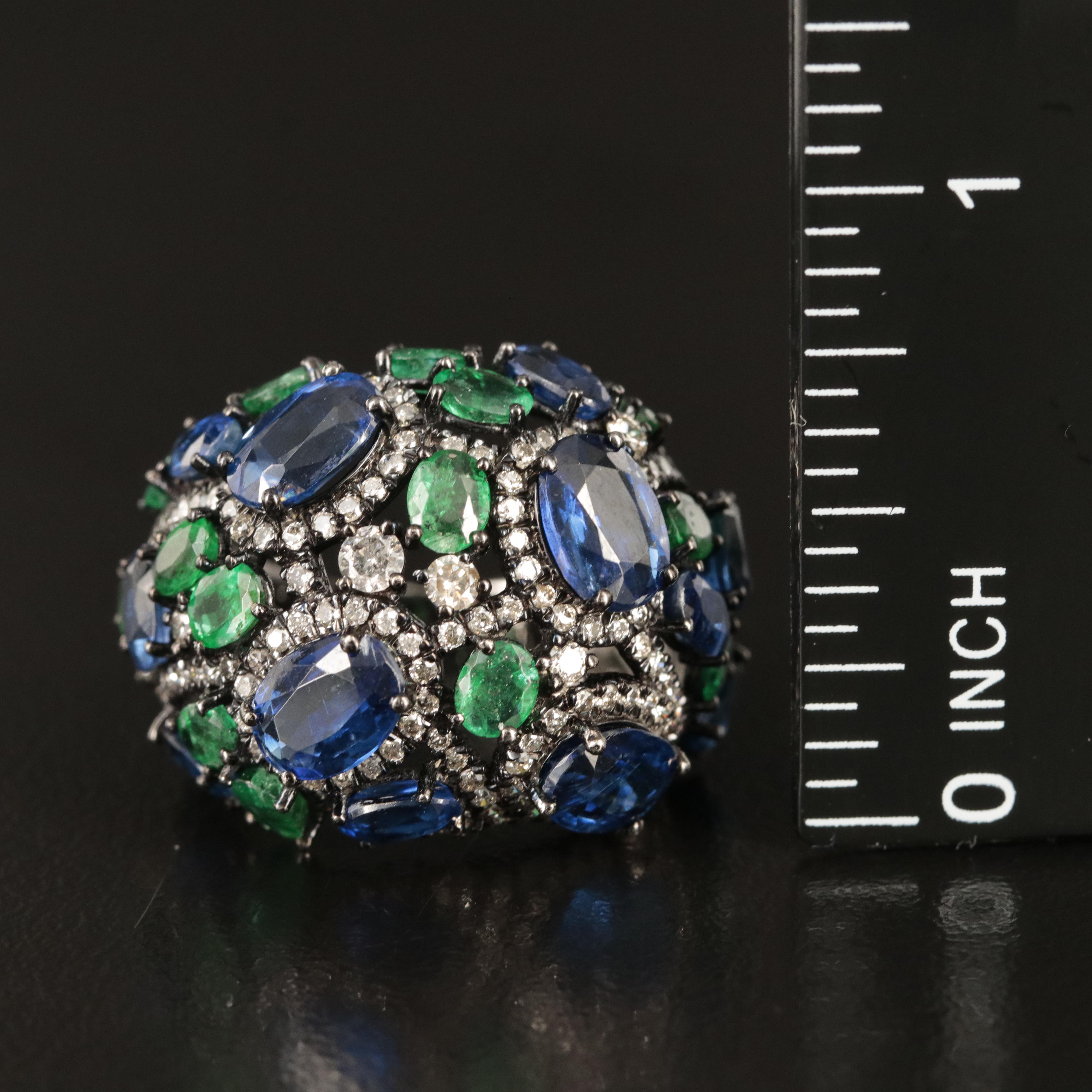 18K Kyanite, Emerald and 1.10 CTW Diamond Ring