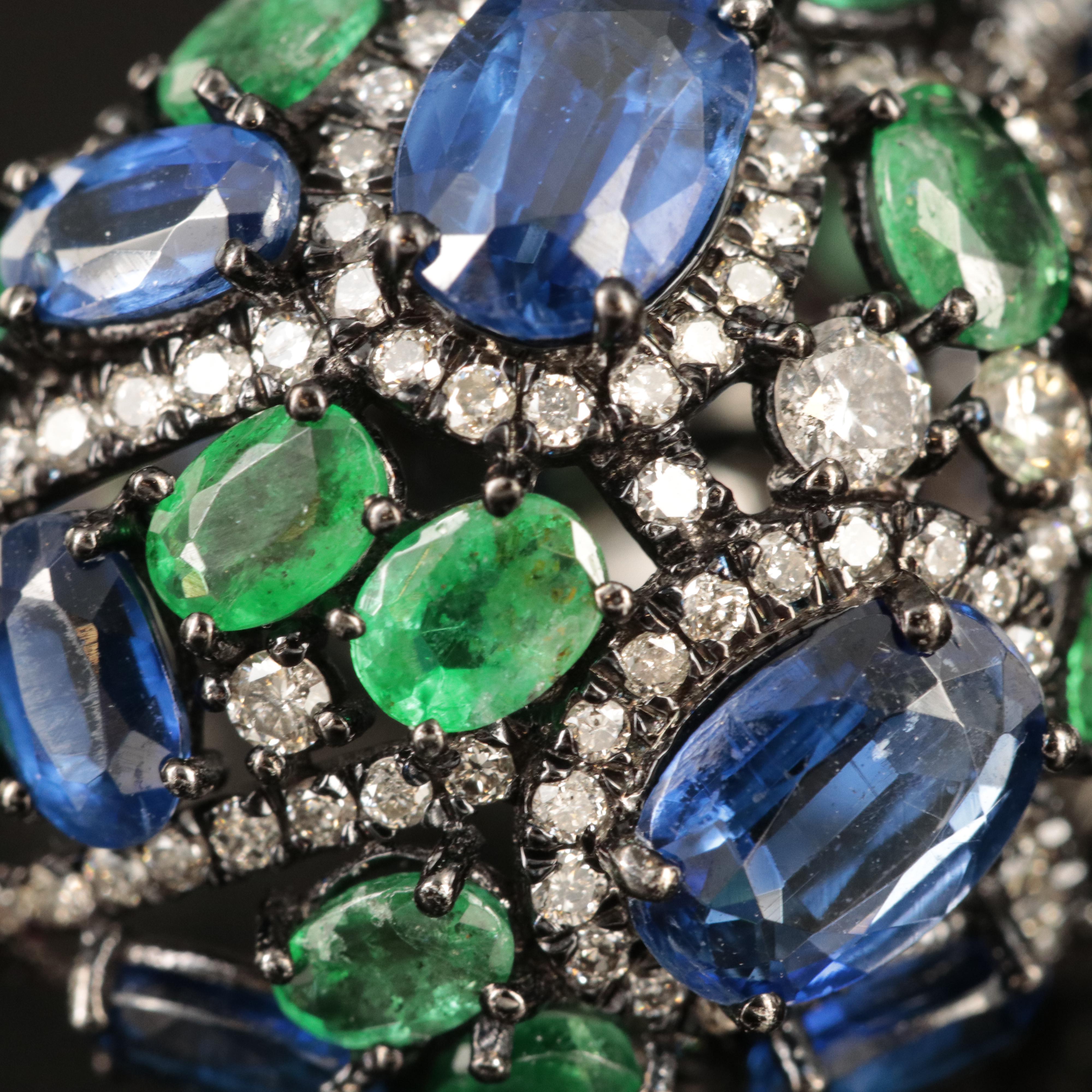 18K Kyanite, Emerald and 1.10 CTW Diamond Ring