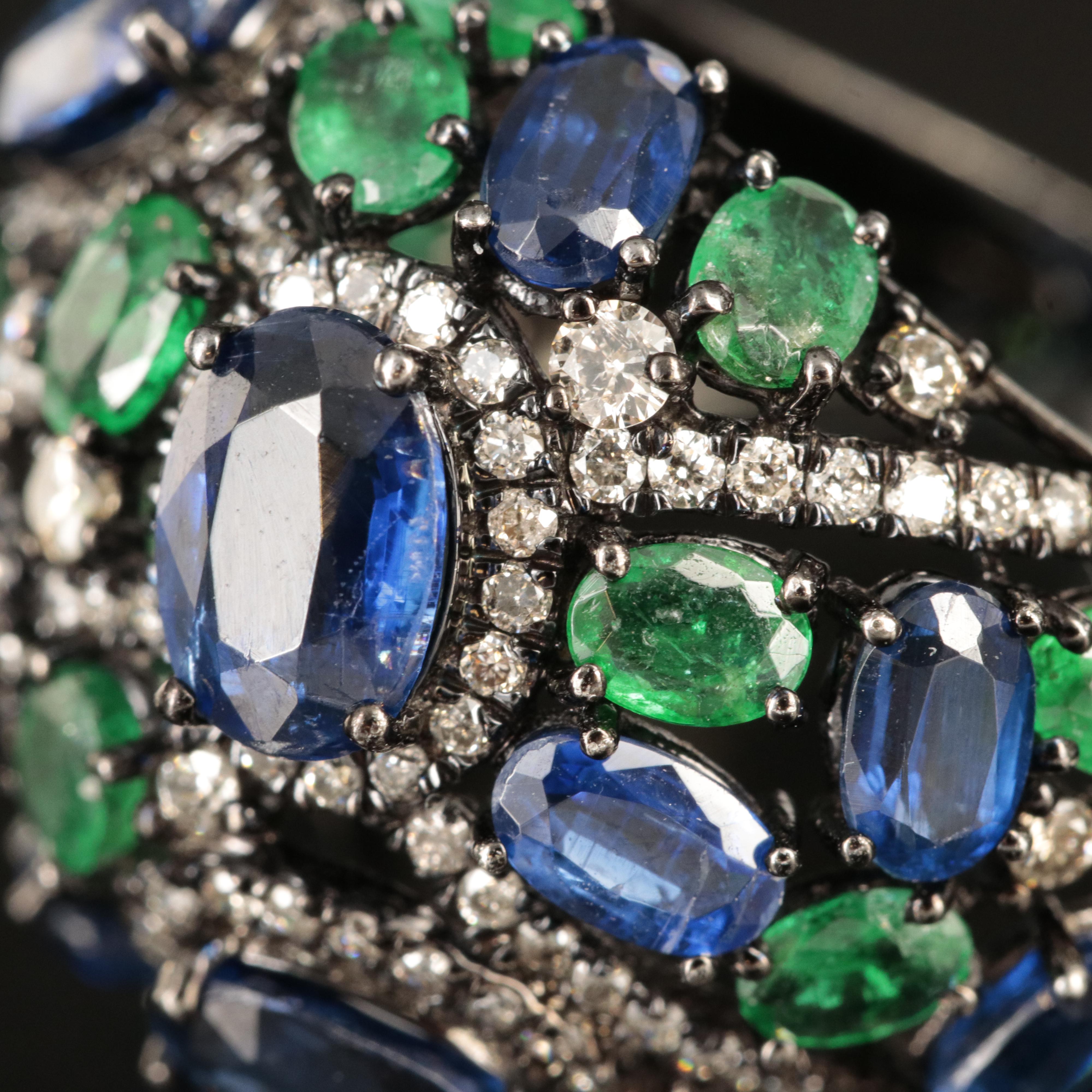 18K Kyanite, Emerald and 1.10 CTW Diamond Ring