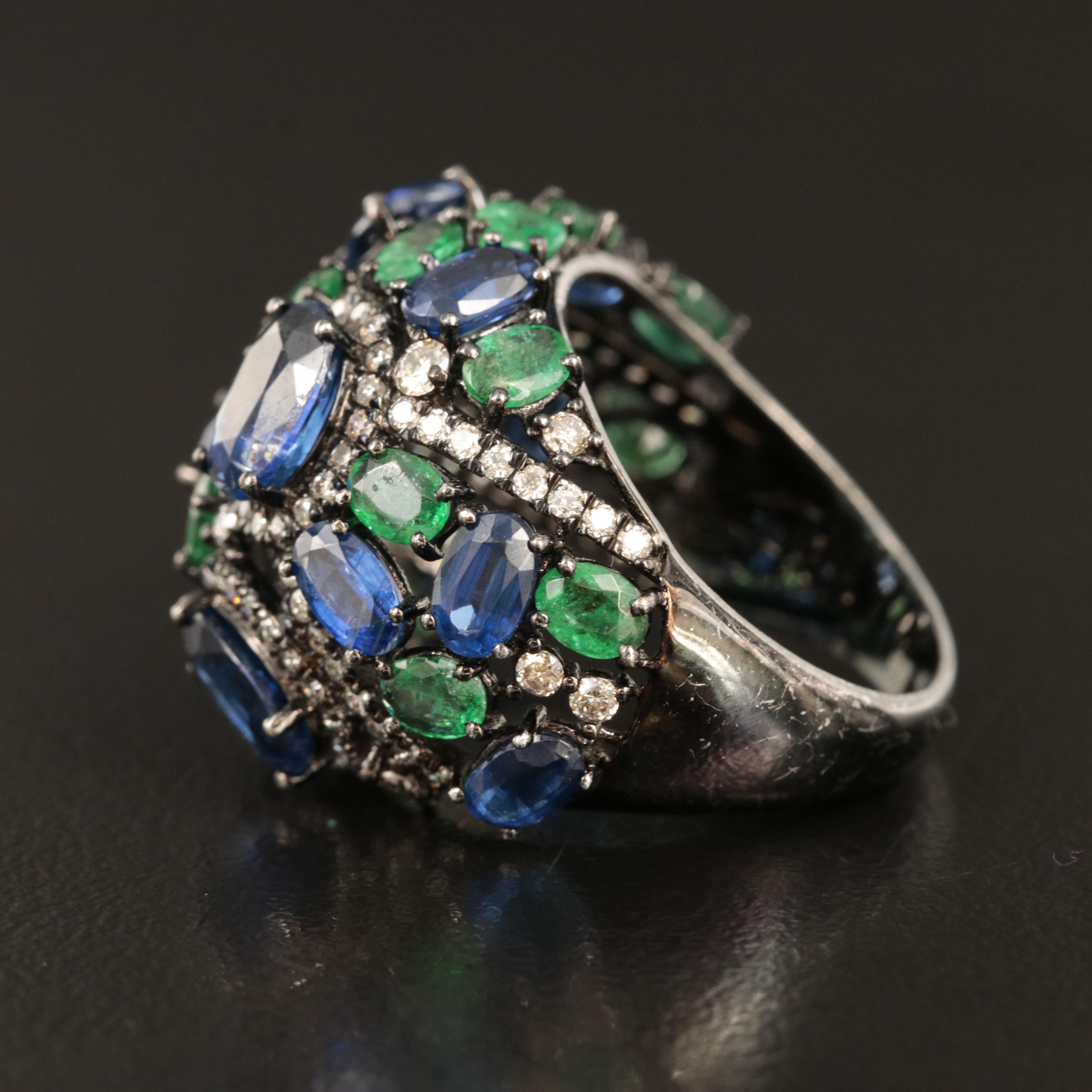 18K Kyanite, Emerald and 1.10 CTW Diamond Ring