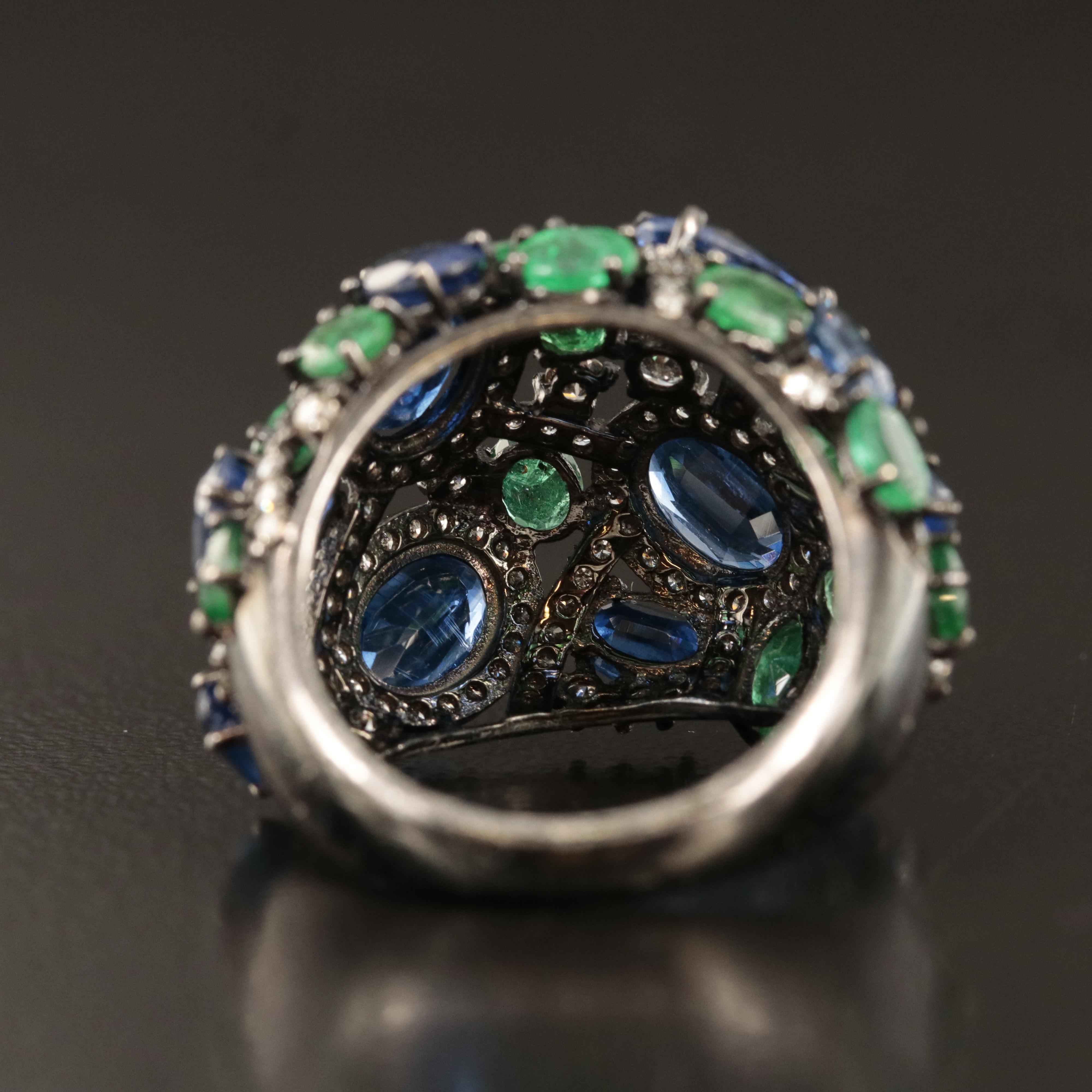 18K Kyanite, Emerald and 1.10 CTW Diamond Ring