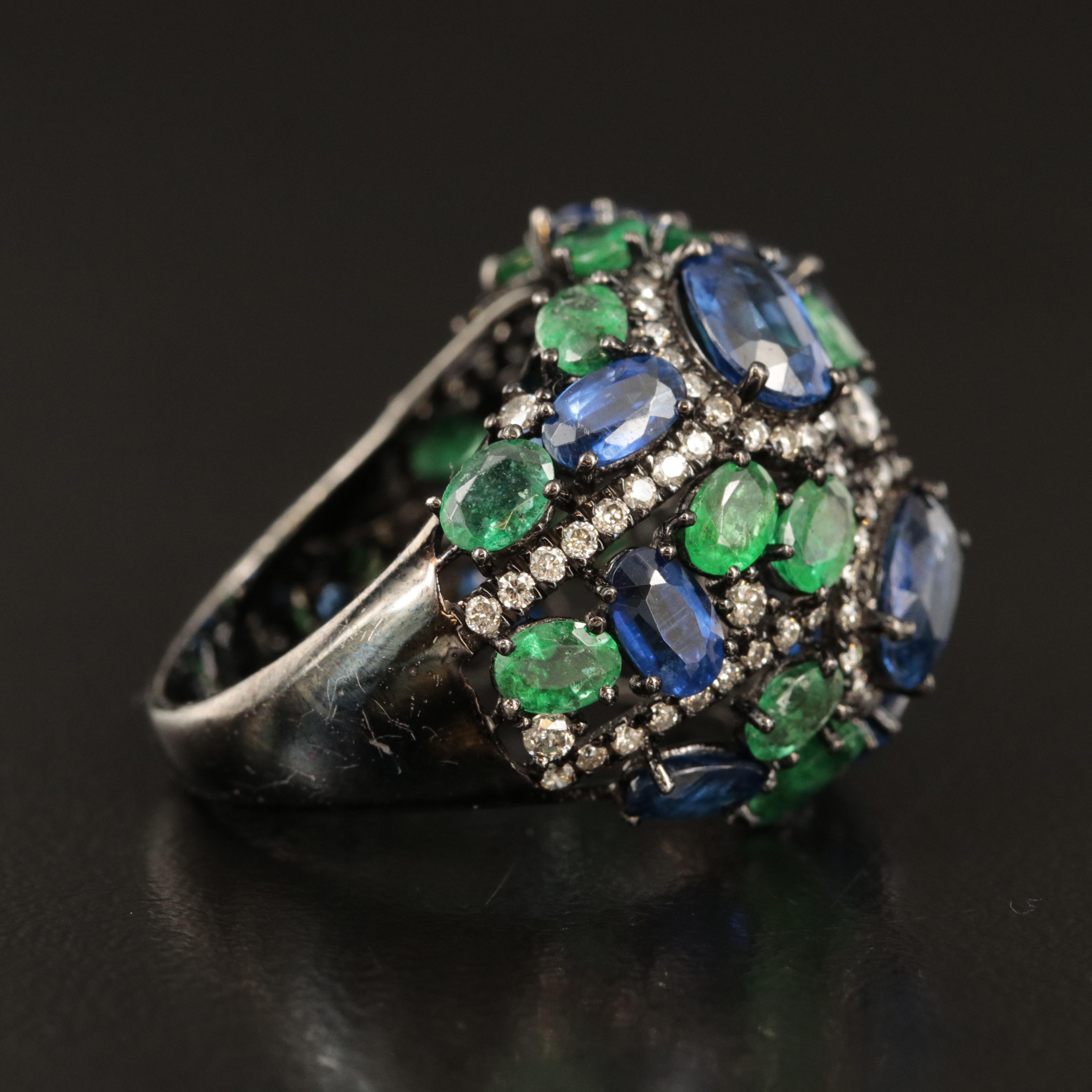 18K Kyanite, Emerald and 1.10 CTW Diamond Ring