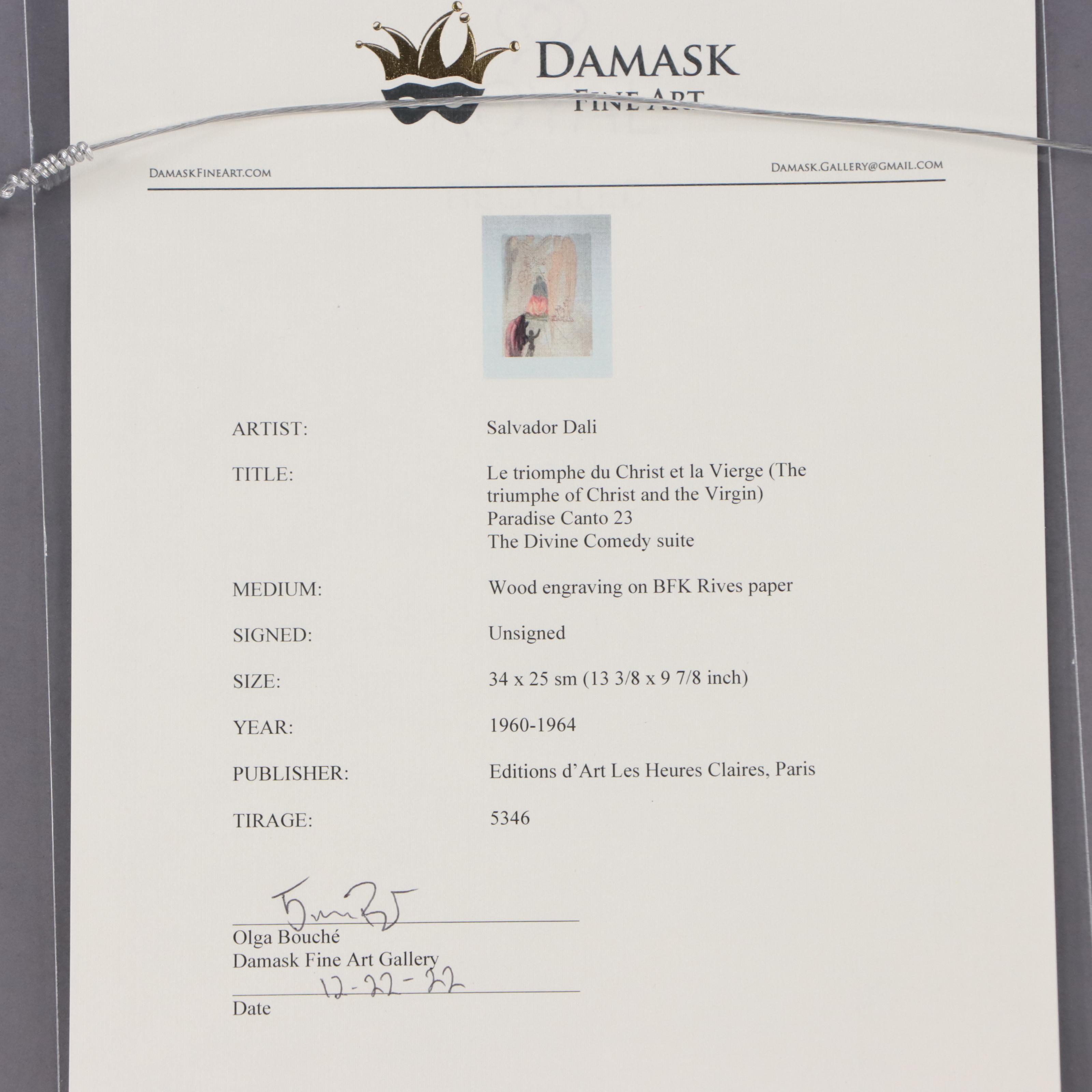 Salvador Dalí Wood Engraving "Le Triomphe du Christ et la Vierge," 1960-1964