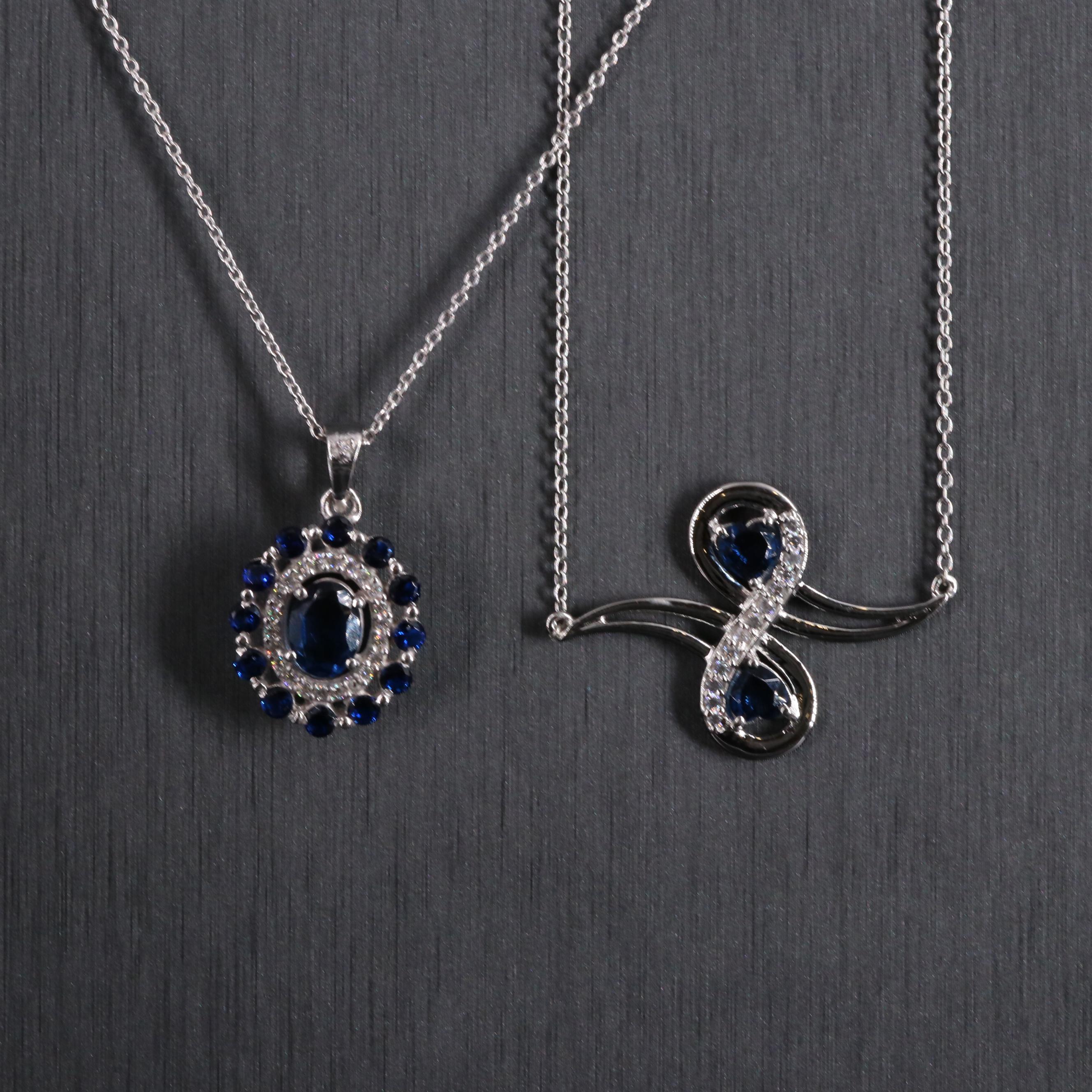 Sterling Silver Pendant Collection Including Sapphire and Cubic Zirconia