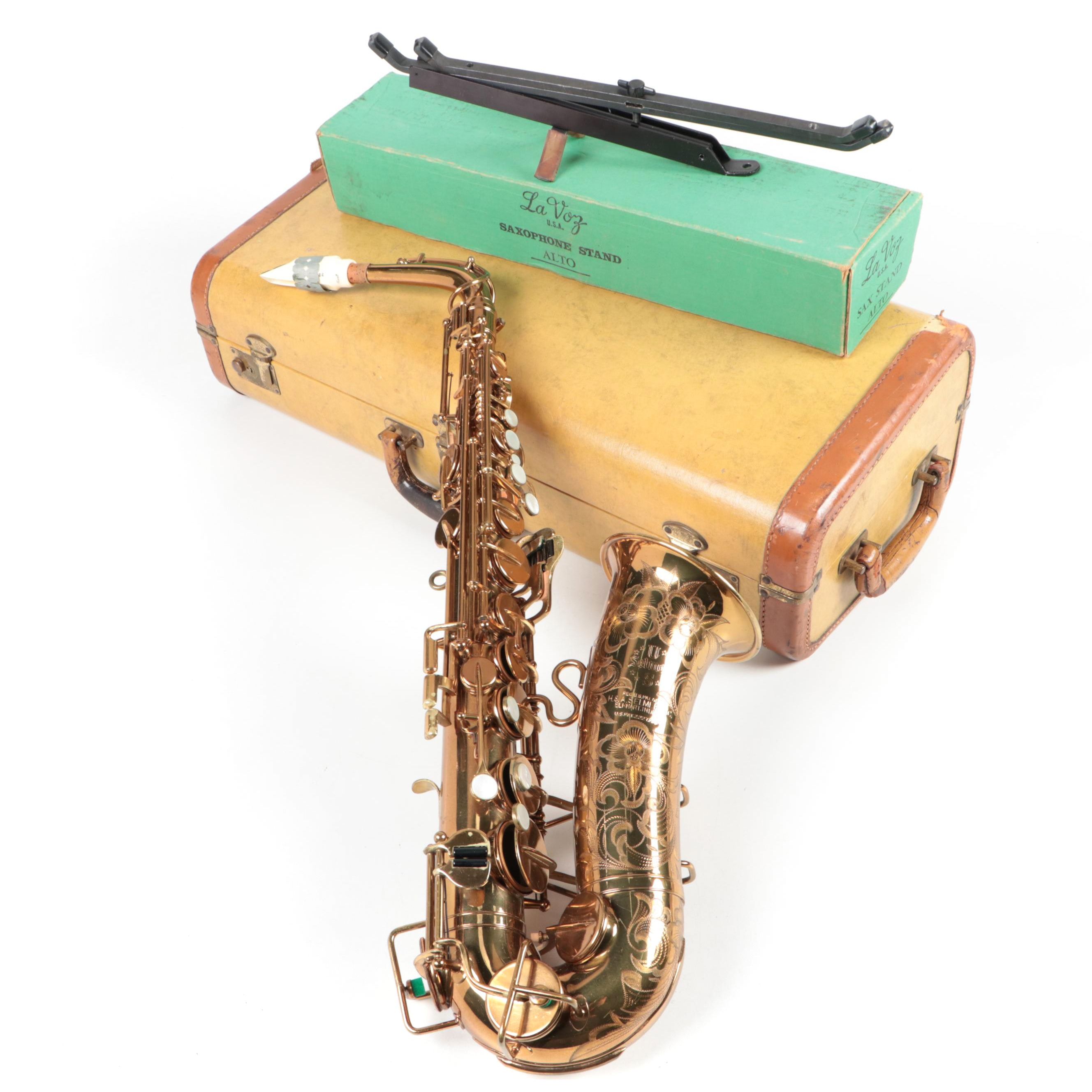 H&A Selmer Alto Saxophone with Case and Stand, Mid-20th Century