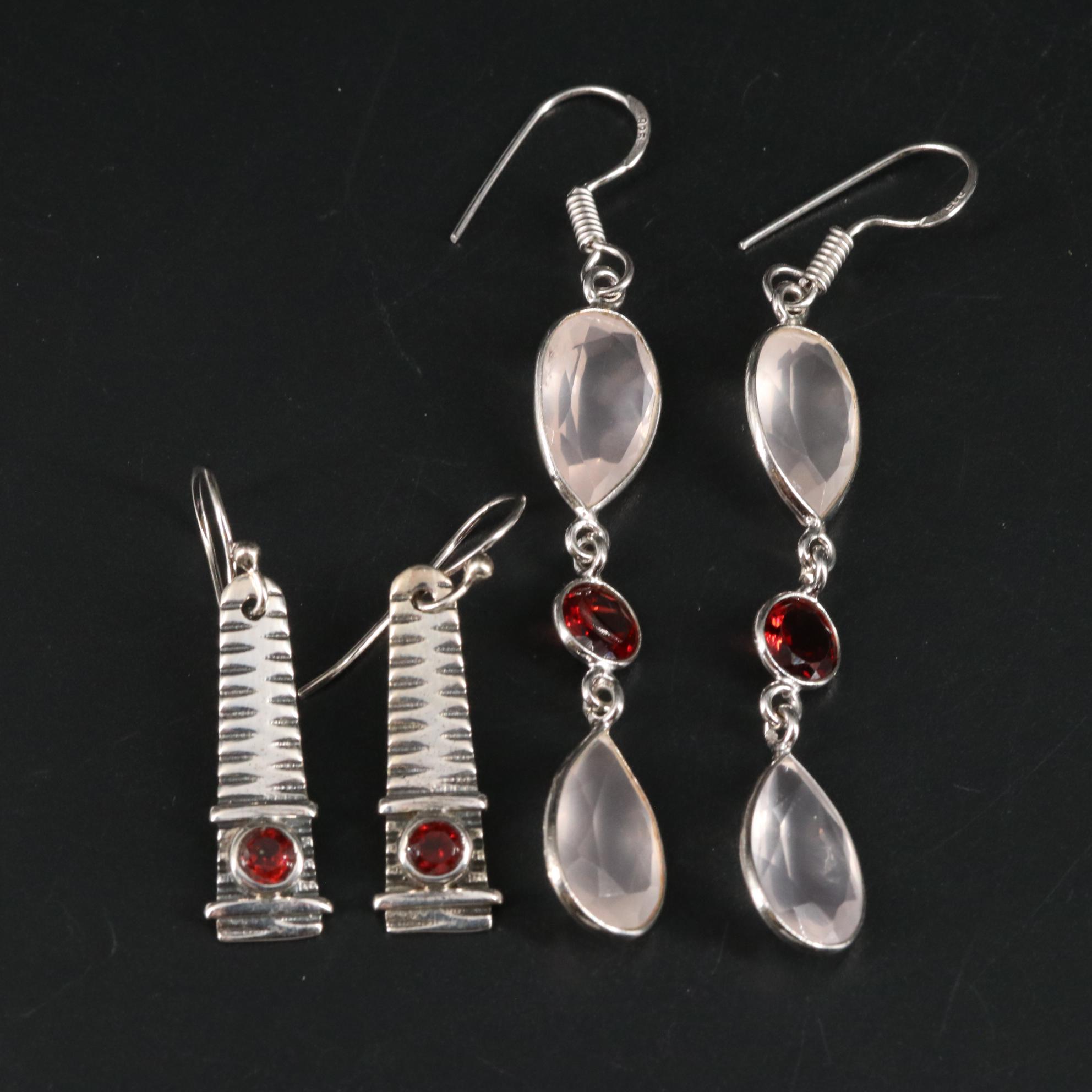 Sterling Earring Duo Featuring Garnet and Rose Quartz