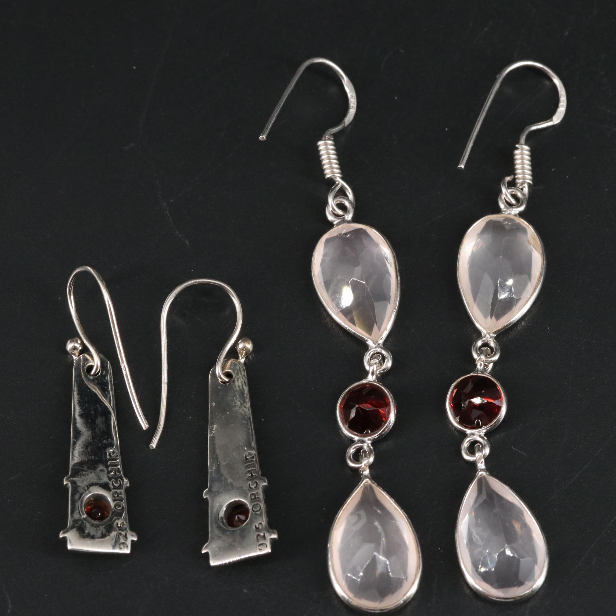 Sterling Earring Duo Featuring Garnet and Rose Quartz
