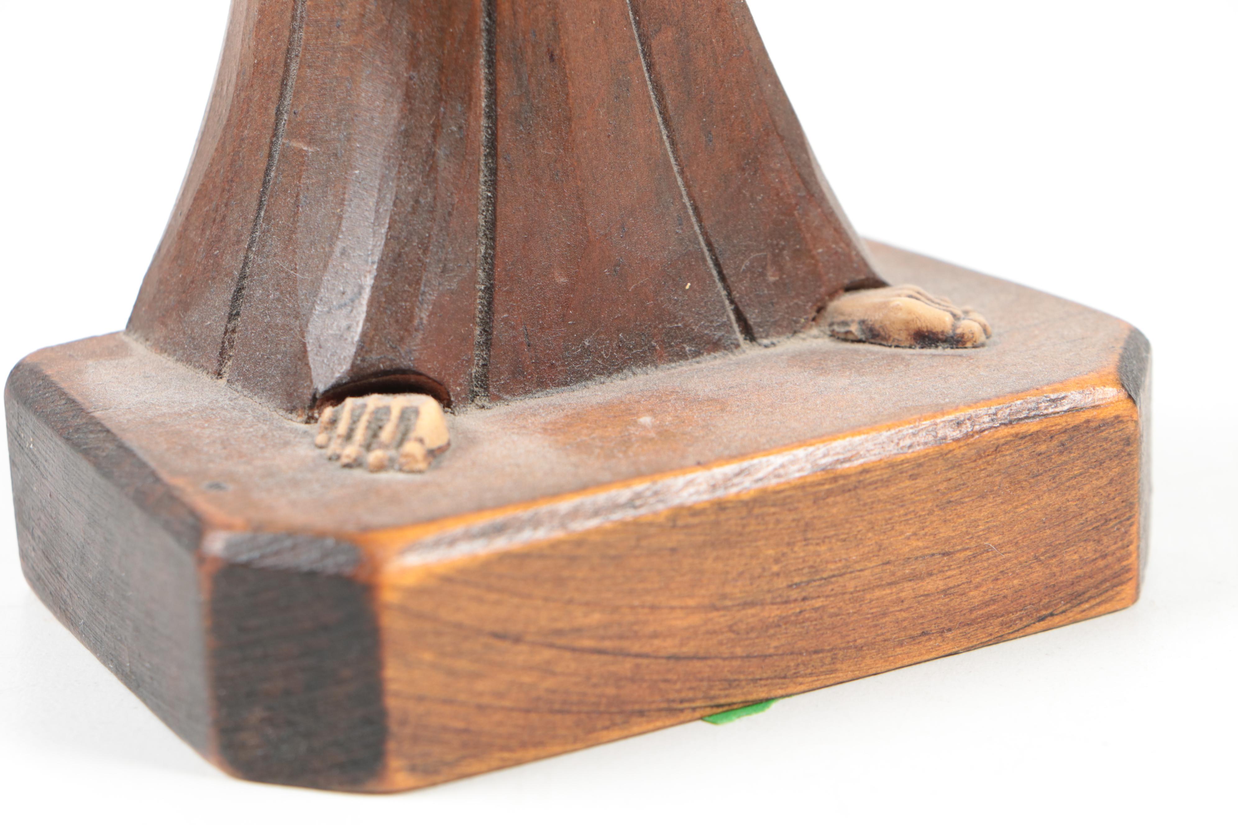 Hand-Carved Figurines Including a Monk, Don Quixote, and Folk Art Wood Carving