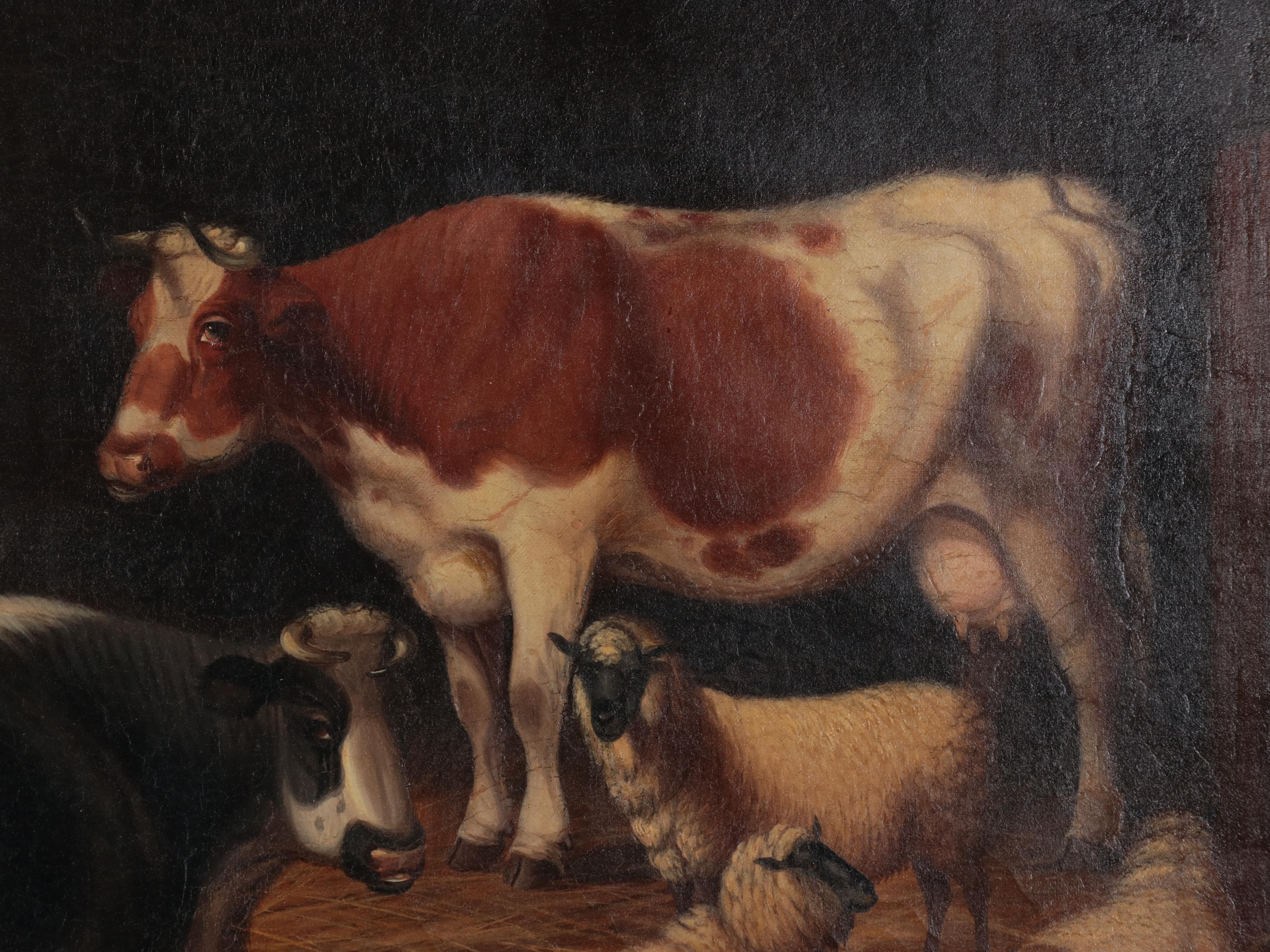 English School Livestock Oil Painting, 19th Century
