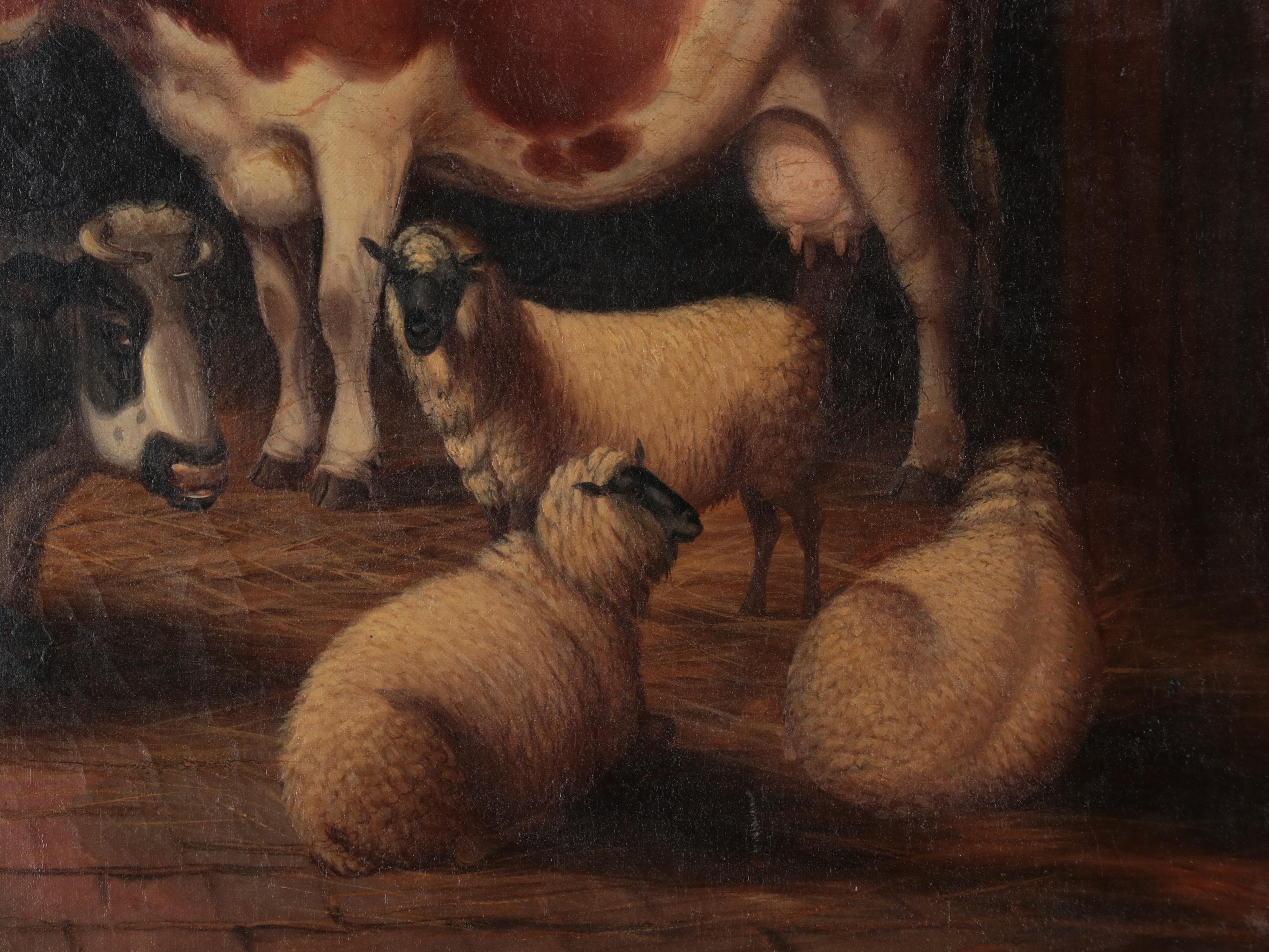 English School Livestock Oil Painting, 19th Century
