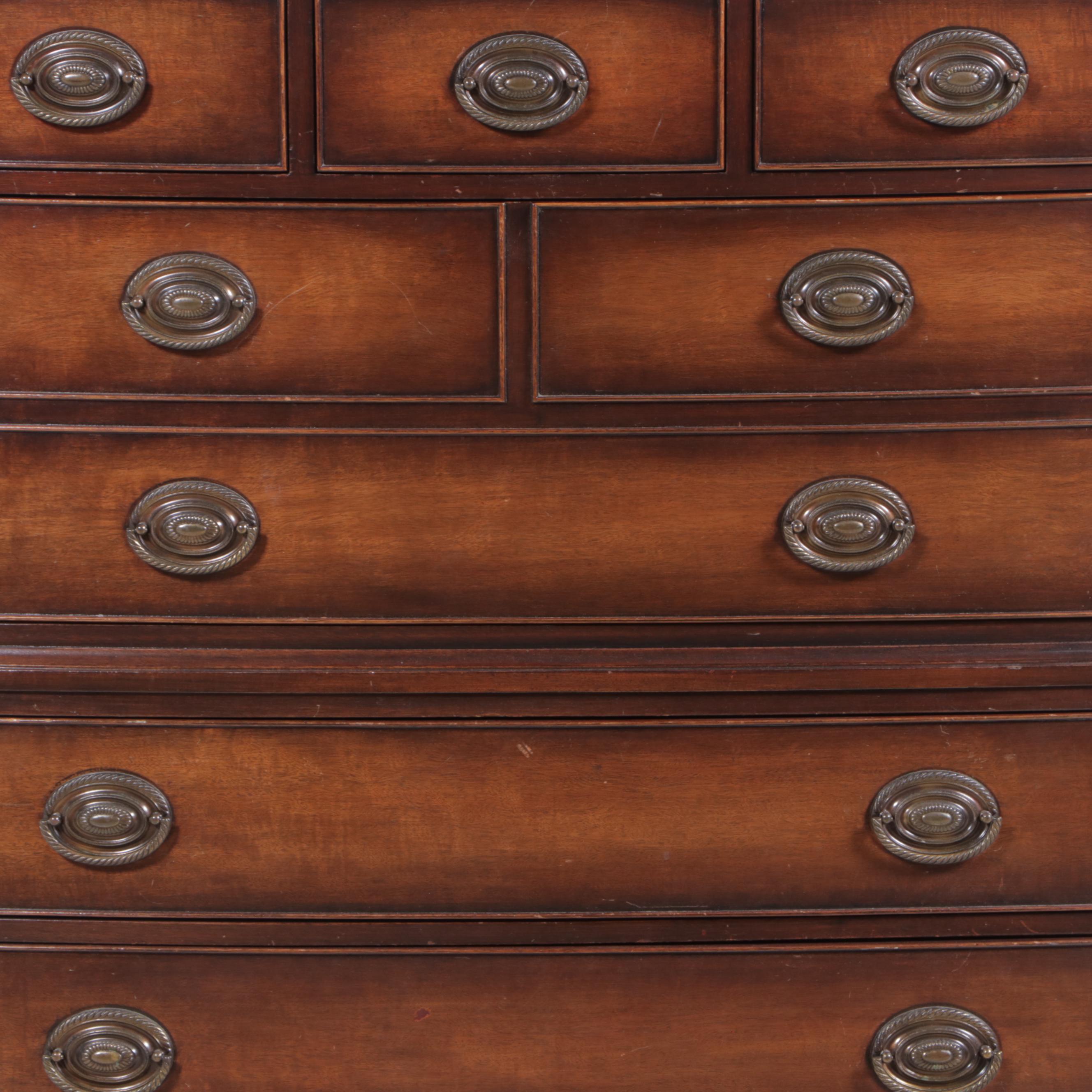 Kindel Federal Style Mahogany Eight Drawer Bowfront Chest, Mid-20th Century