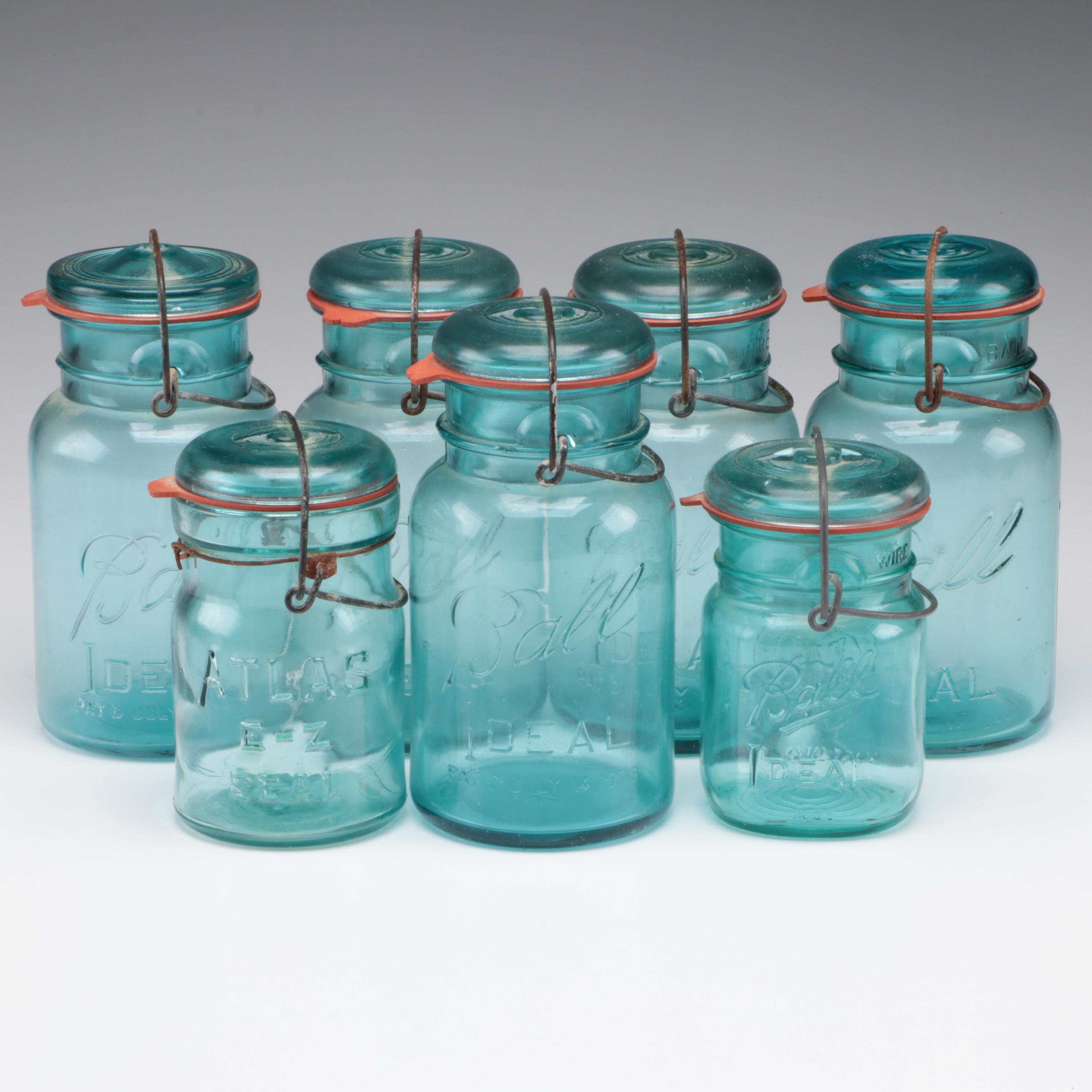 Ball Ideal and Atlas EZ Seal Glass Mason Jars, Early to Mid-20th Century