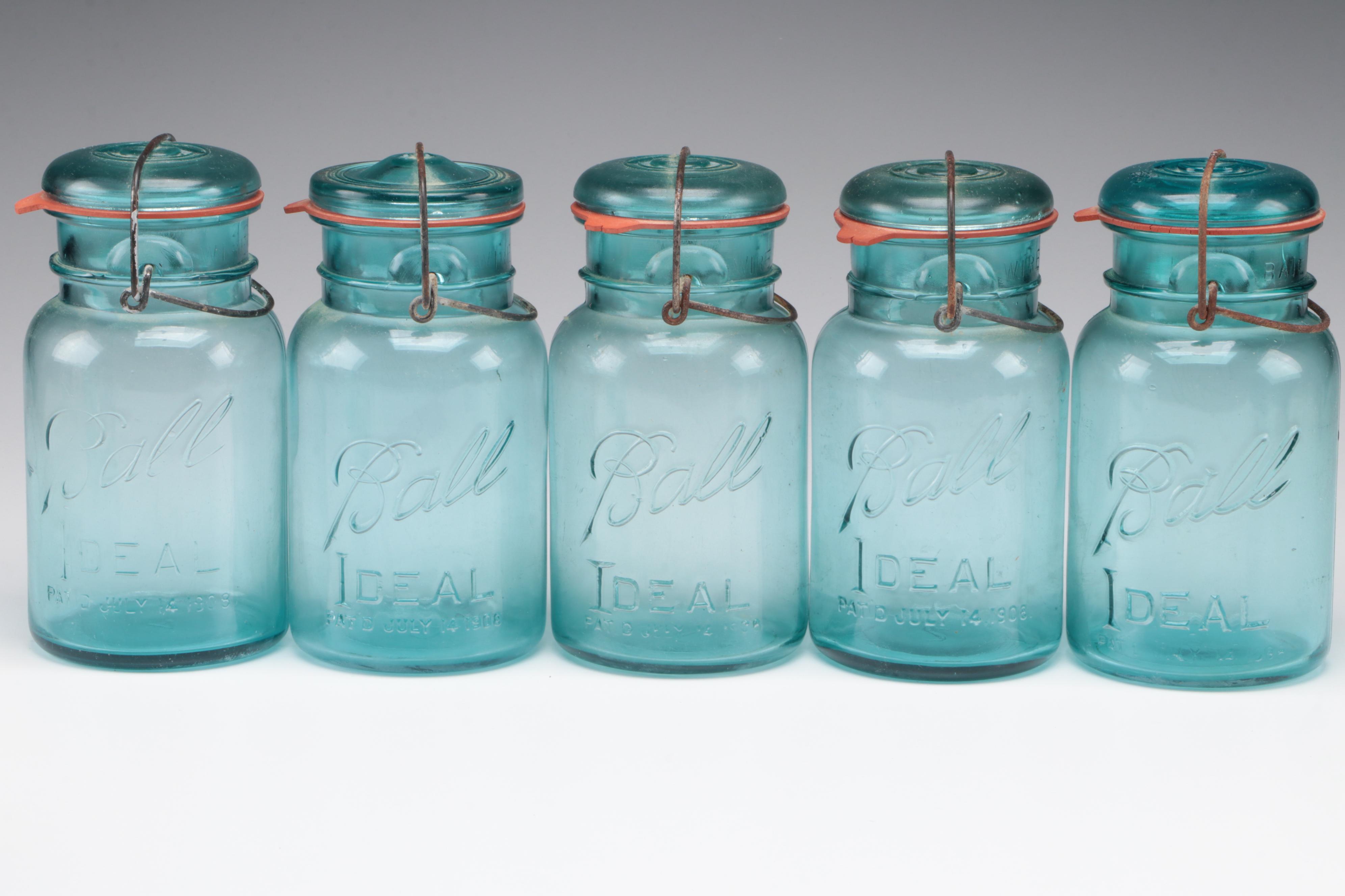 Ball Ideal and Atlas EZ Seal Glass Mason Jars, Early to Mid-20th Century