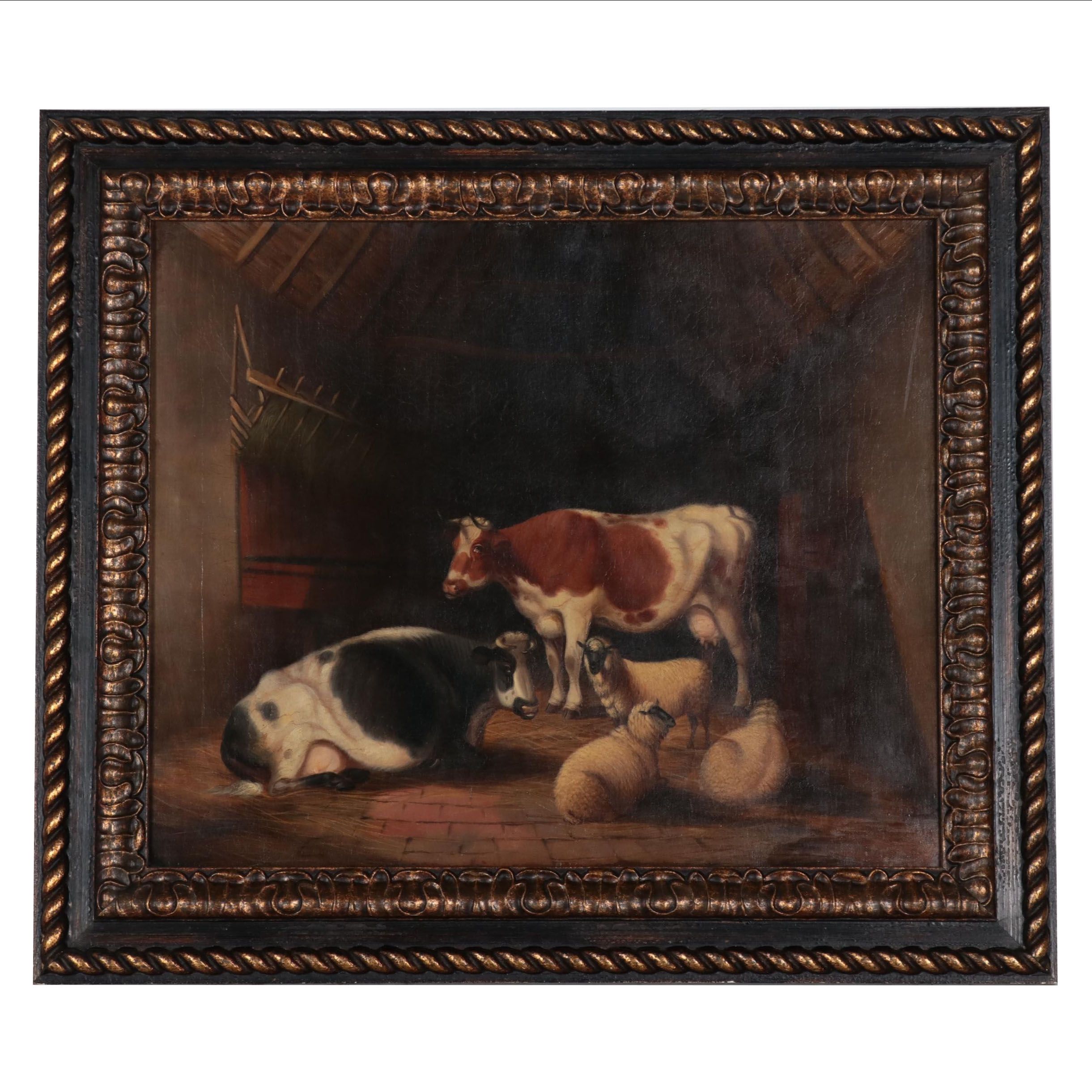 English School Livestock Oil Painting, 19th Century