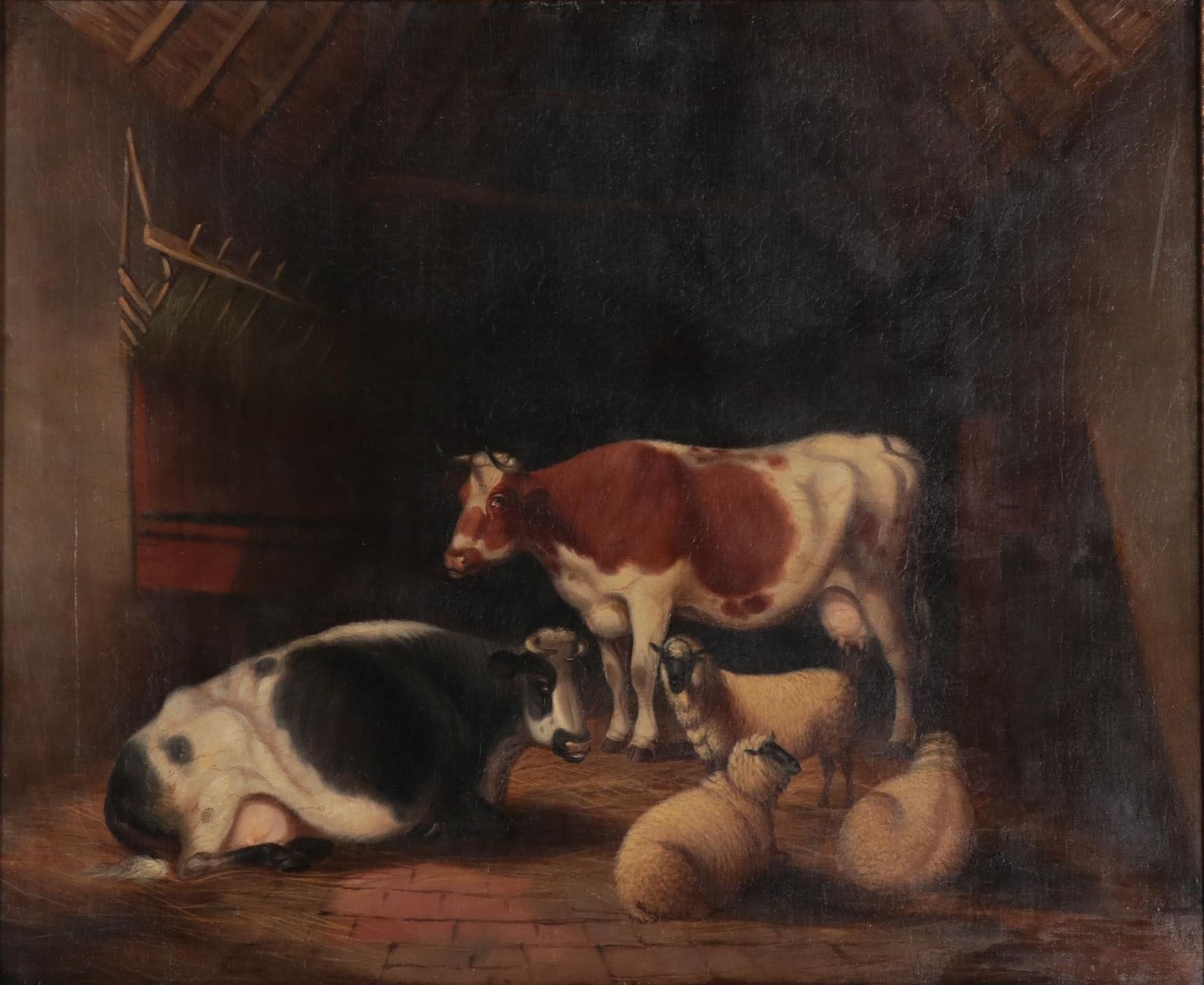 English School Livestock Oil Painting, 19th Century