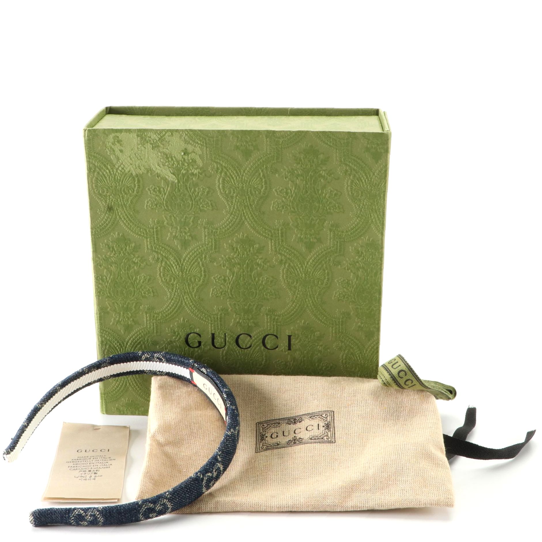 Gucci Headband in Blue/Ivory GG Denim with Box