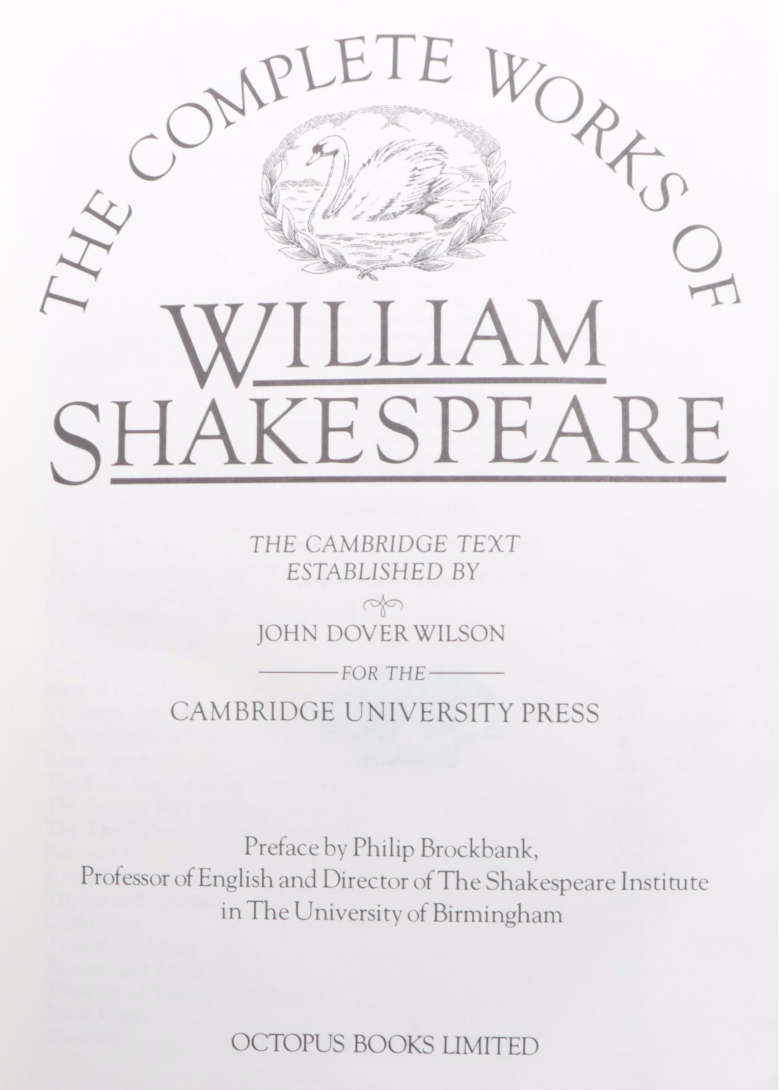 "The Complete Works of William Shakespeare" with Preface by P. Brockbank, 1981