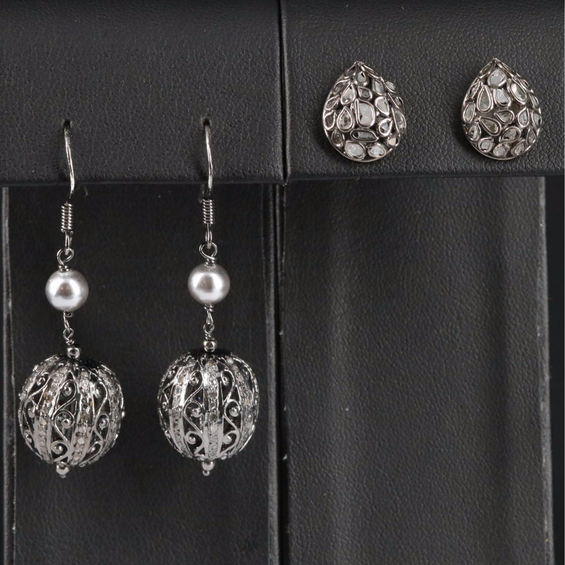 Sterling Earring Duo Featuring Diamond and Imitation Pearl