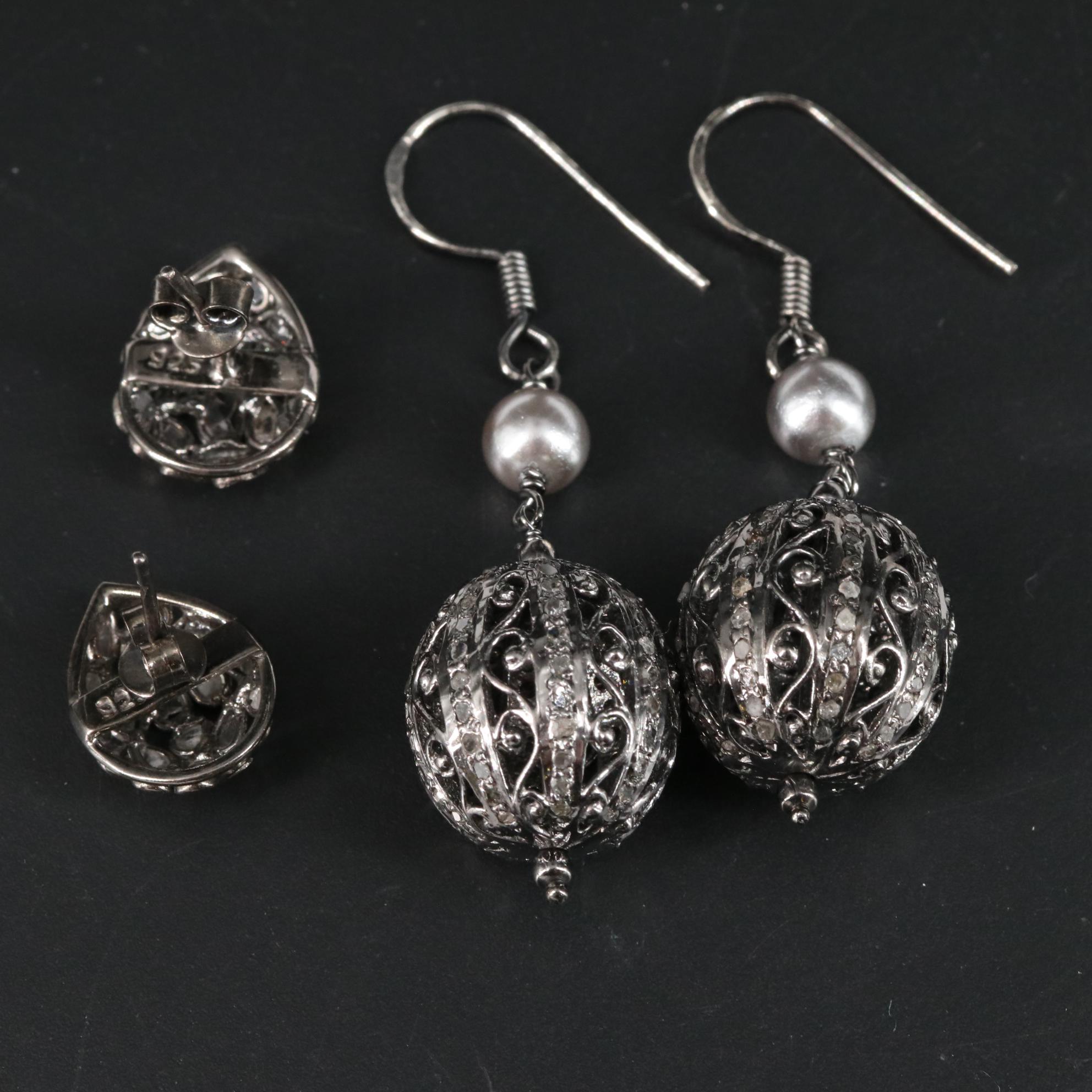Sterling Earring Duo Featuring Diamond and Imitation Pearl