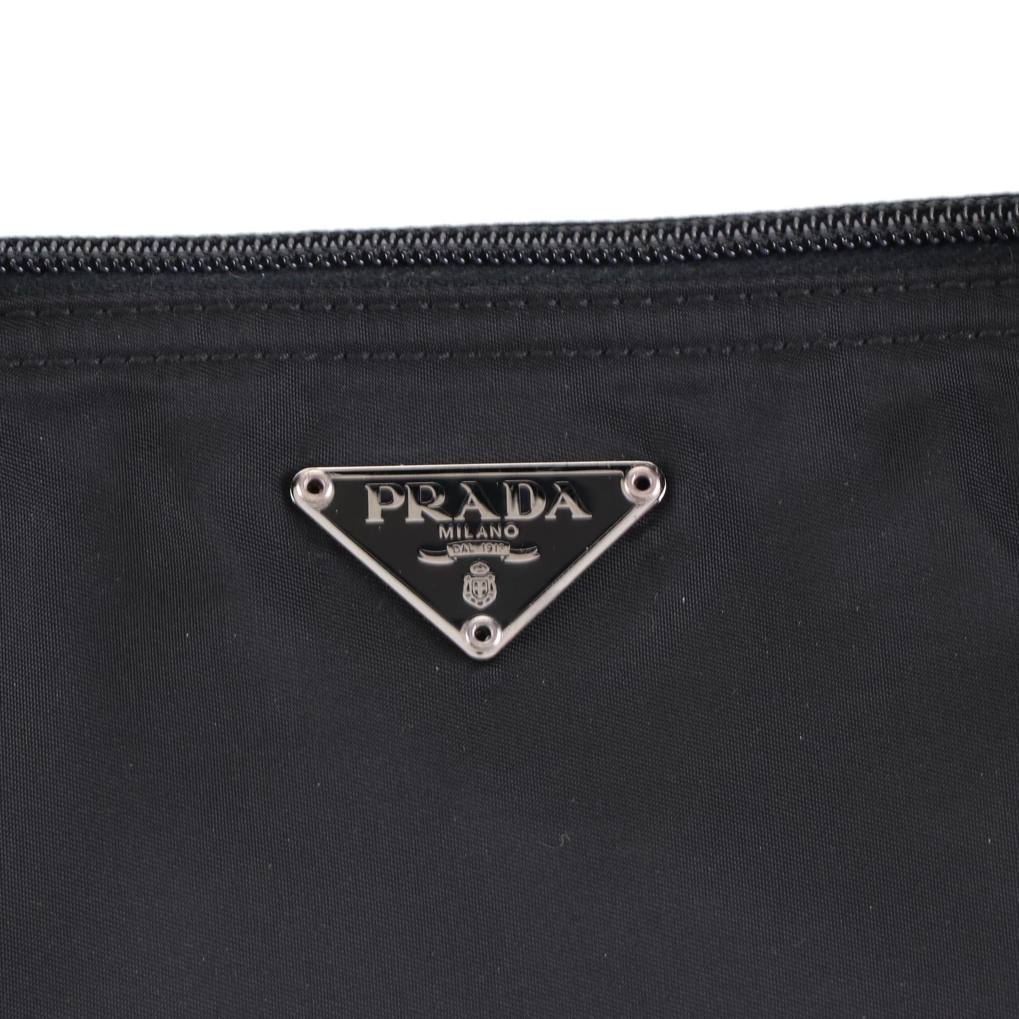 Prada Medium Zip Tote Bag in Black Nylon Gabardine w/Leather Trim
