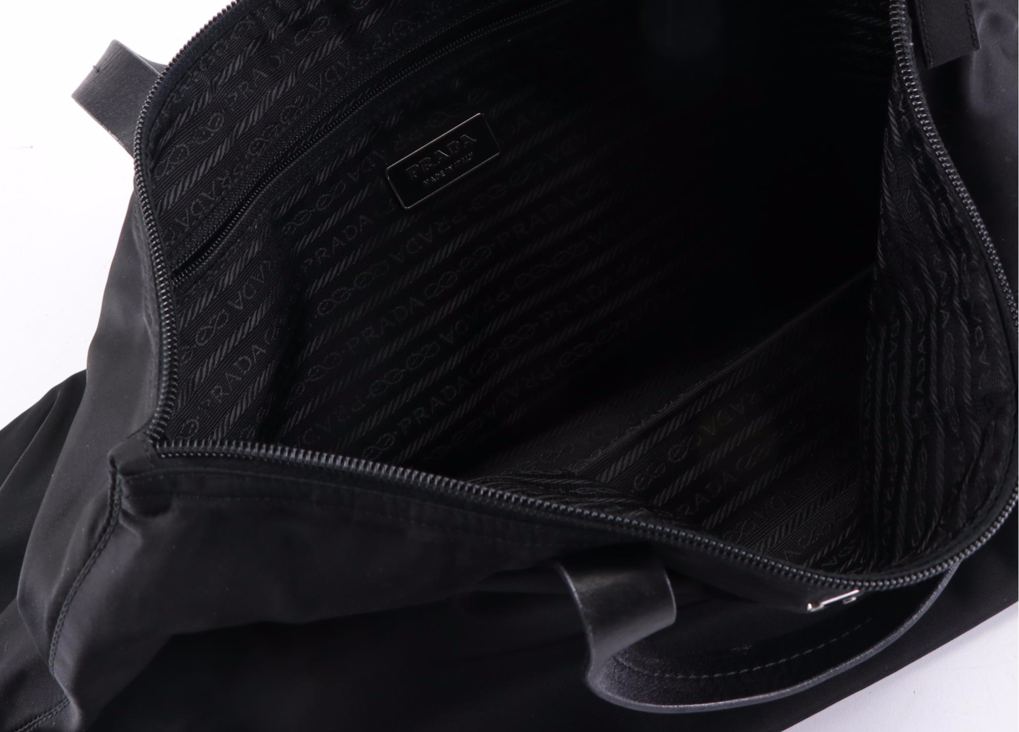 Prada Medium Zip Tote Bag in Black Nylon Gabardine w/Leather Trim